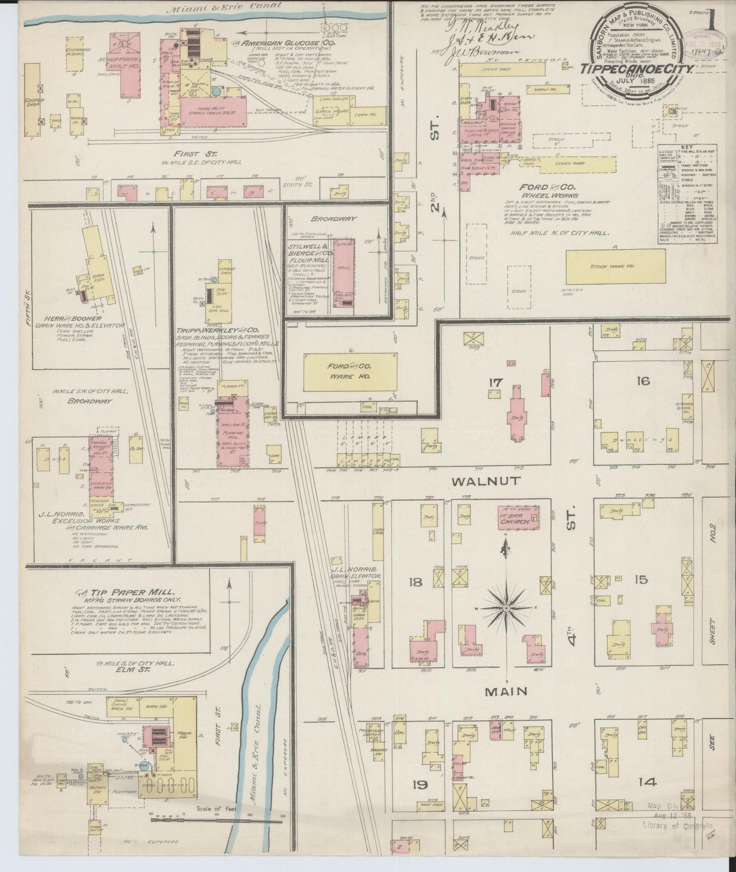 Sanborn Fire Insurance Map from Tipp City, Miami County, Ohio (1885), Sheet #0001 - Historic Sanborn Fire Insurance Map Print, vintage old map wall art, antique decor, genealogy gift, Ohio Ohio map