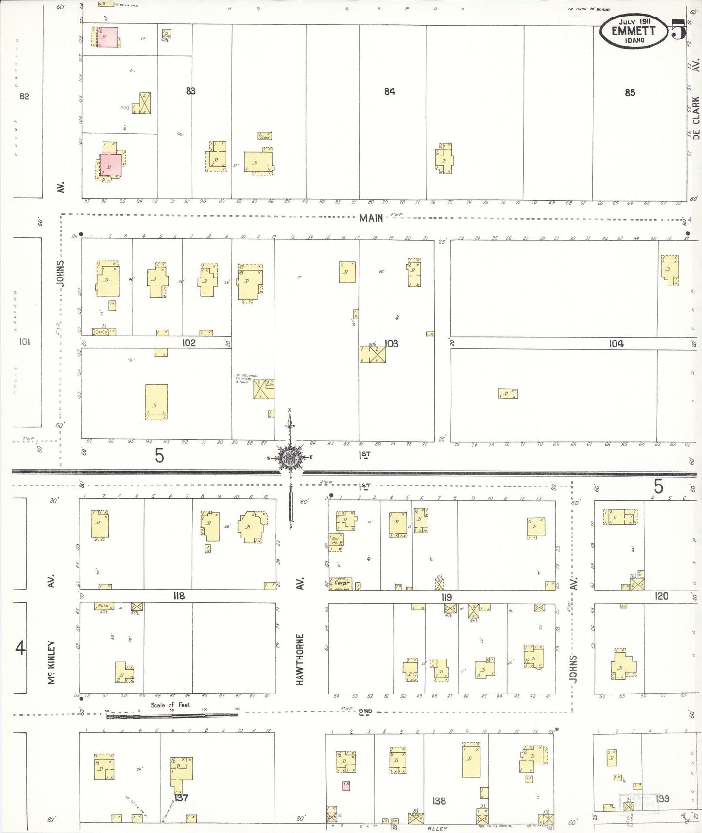 Sanborn Fire Insurance Map from Emmett, Gem County, Idaho (1911), Sheet #0005 - Complete Map Set gallery image, historic Sanborn map, vintage wall art, Idaho Idaho