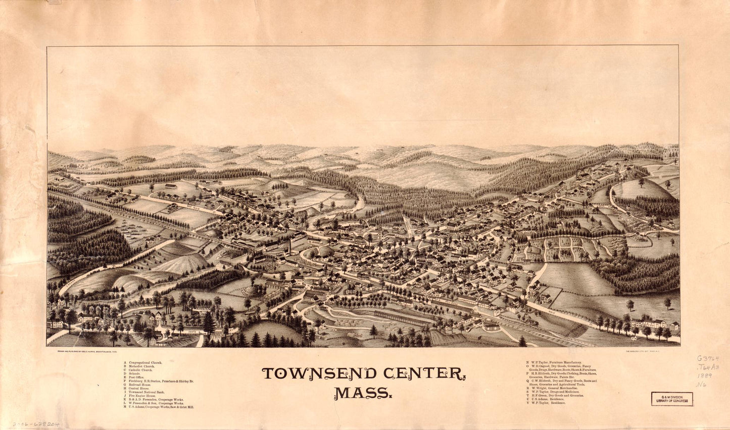 Townsend Center, Mass. (1889) – Historic Bird’s-Eye View Panorama Print