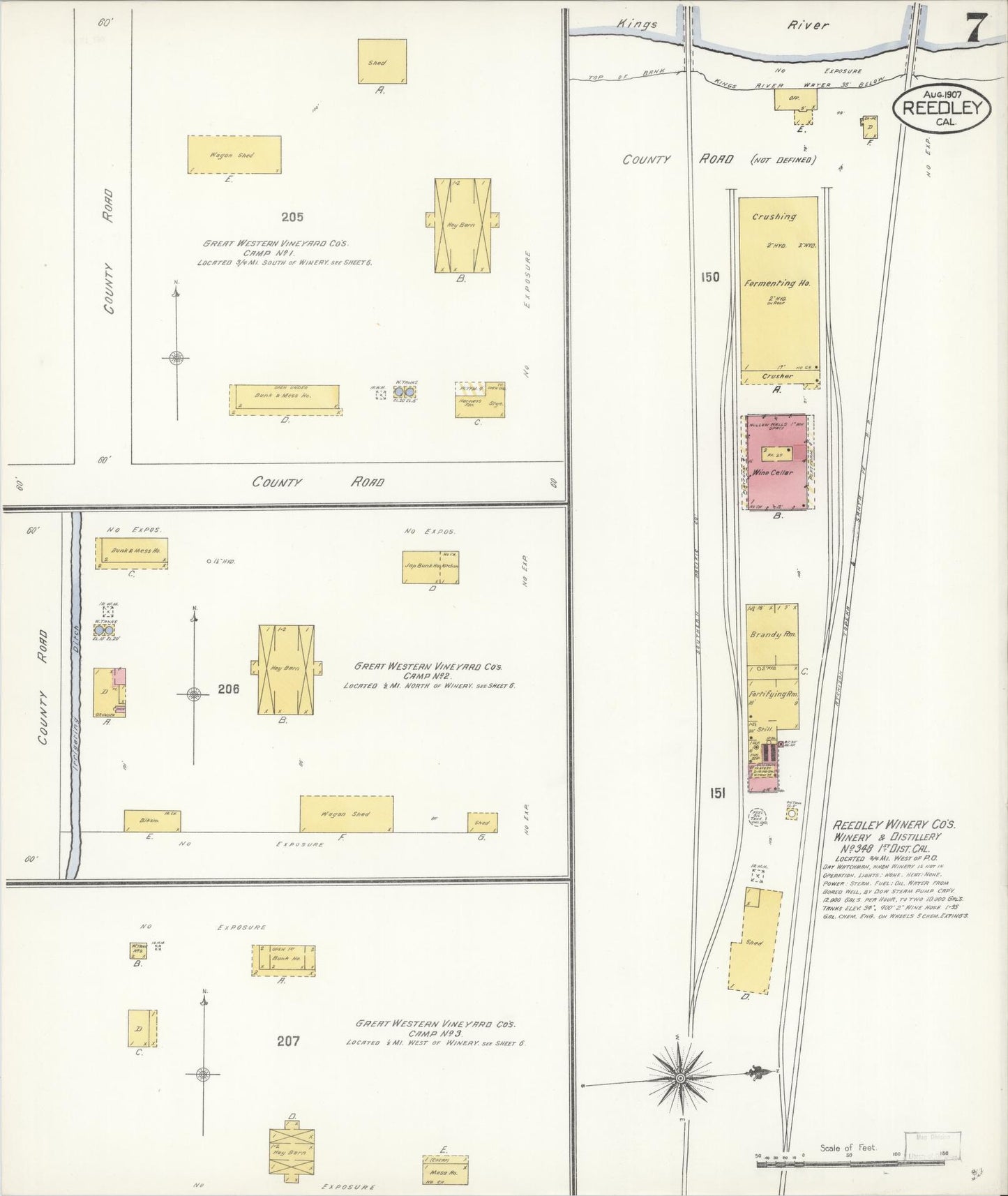 Sanborn Fire Insurance Map from Reedley, Fresno County, California (1907), Sheet #0007 - Complete Map Set gallery image, historic Sanborn map, vintage wall art, California California