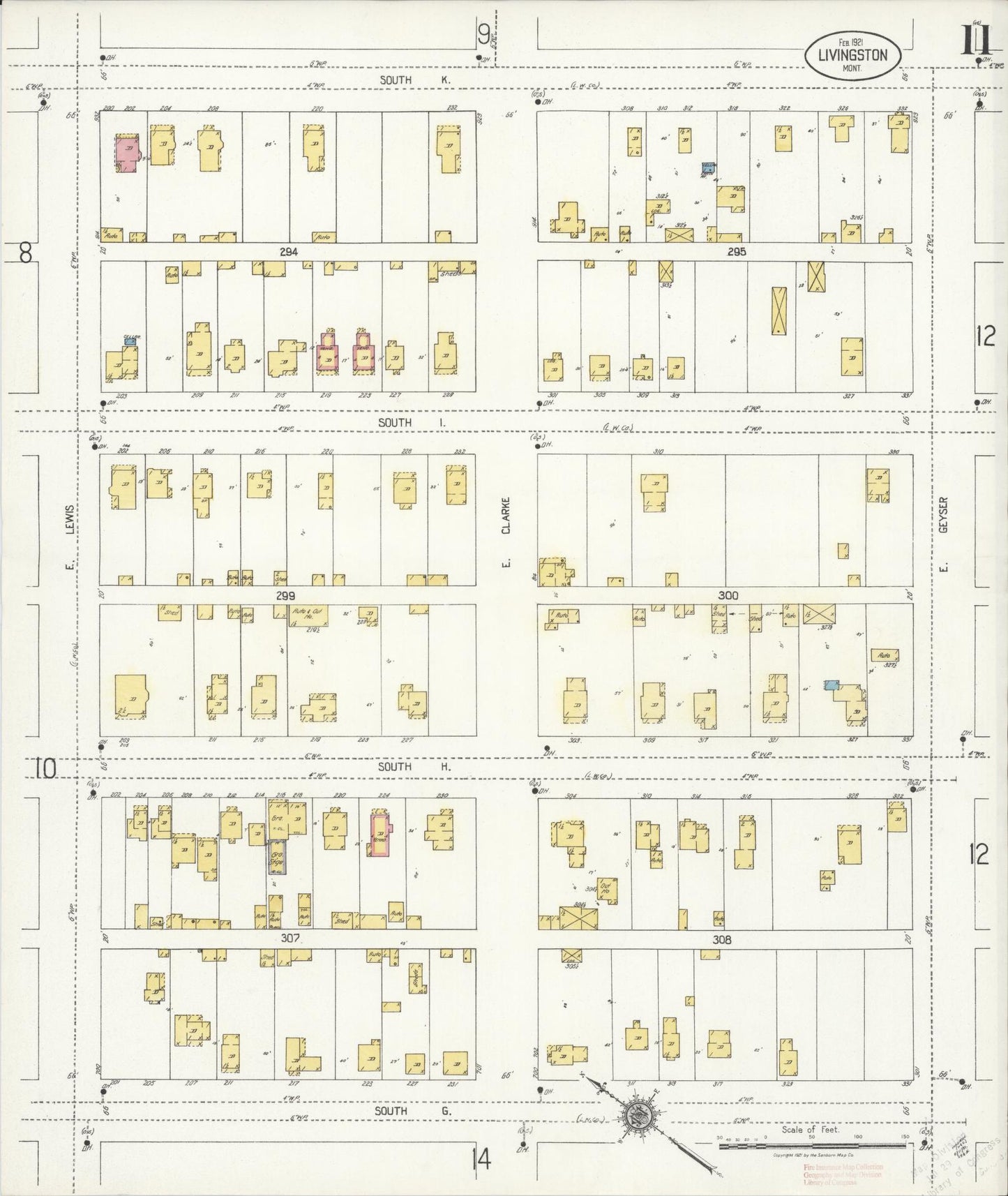 Sanborn Fire Insurance Map from Livingston, Park County, Montana (1921), Sheet #0011 - Historic Sanborn Fire Insurance Map Print, vintage old map wall art, antique decor, genealogy gift, Montana Montana map