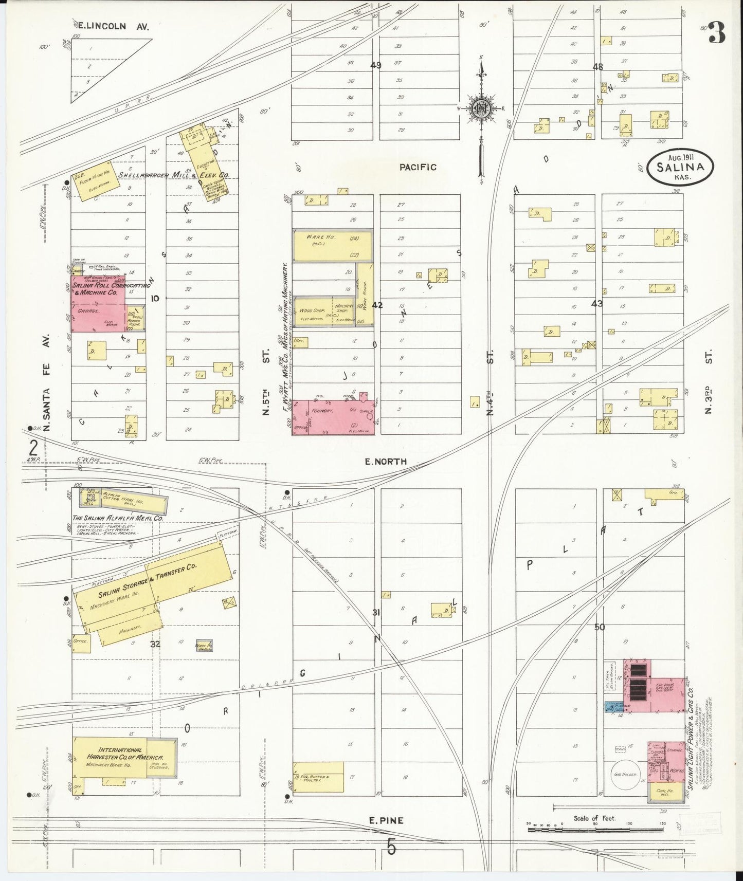 Sanborn Fire Insurance Map from Salina, Saline County, Kansas (1911), Sheet #0003 - Historic Sanborn Fire Insurance Map Print, vintage old map wall art, antique decor, genealogy gift, Kansas Kansas map