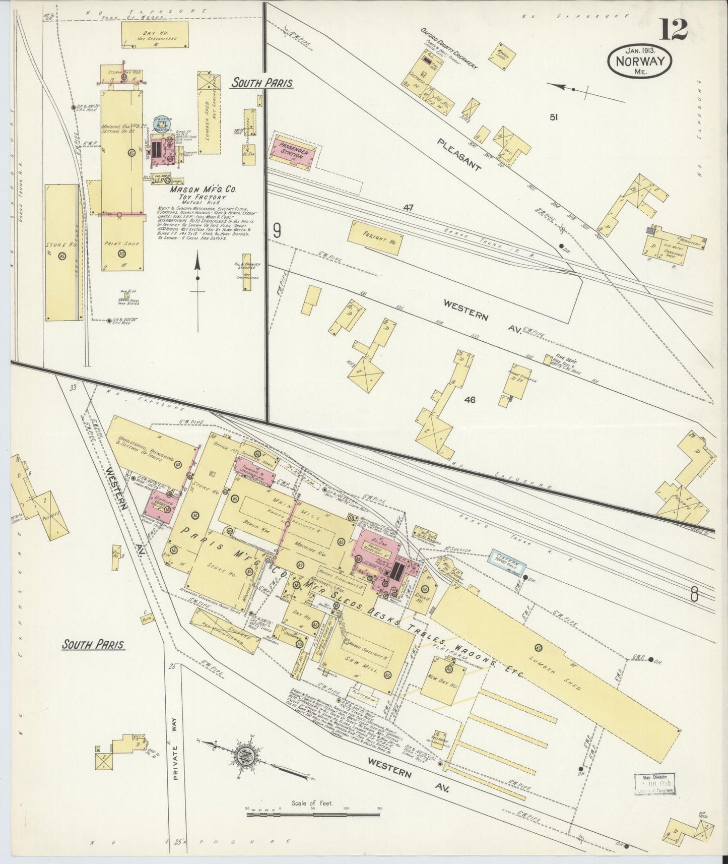 Sanborn Fire Insurance Map from Norway, Oxford County, Maine (1913), Sheet #0012 - Complete Map Set gallery image, historic Sanborn map, vintage wall art, Maine Maine