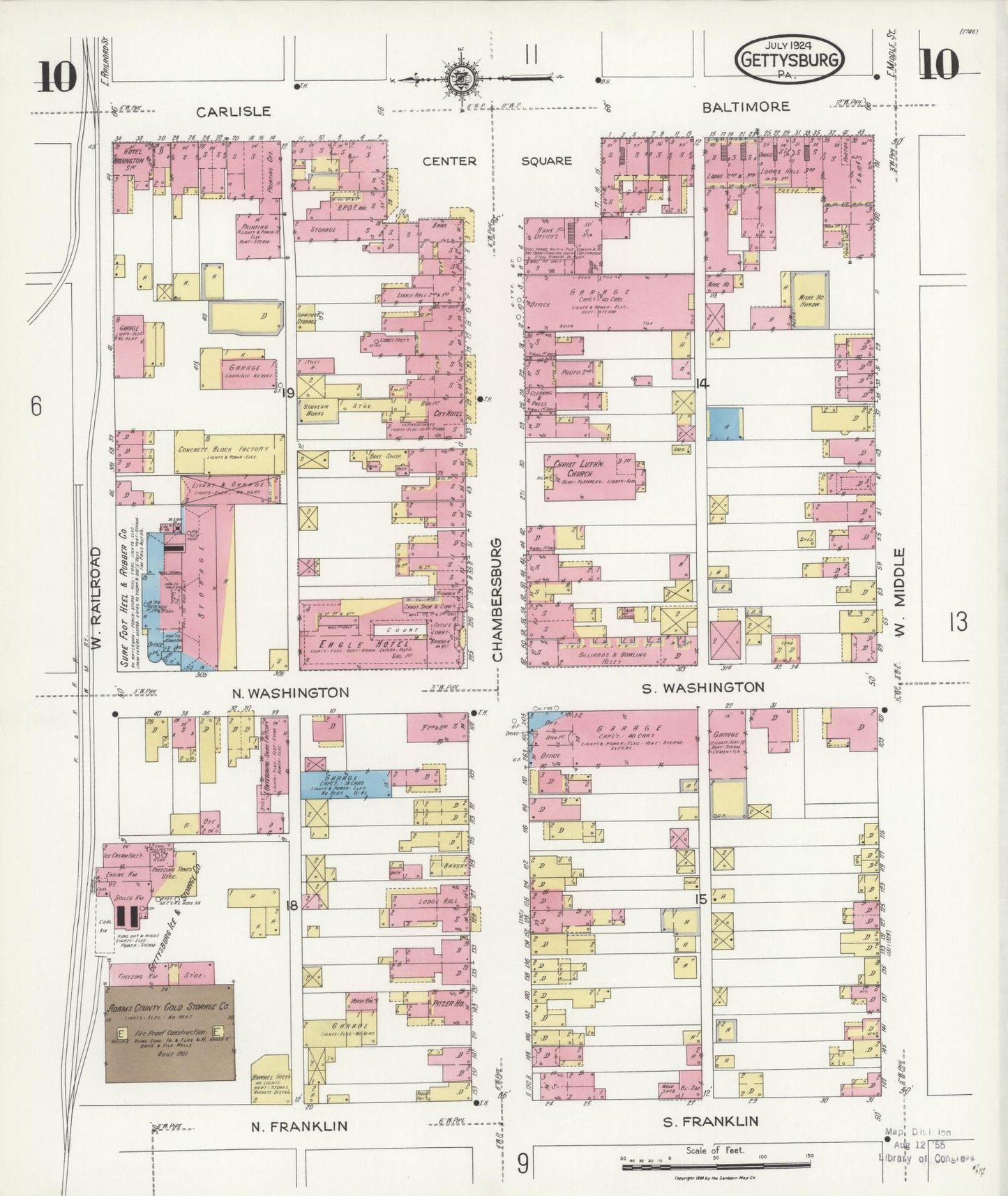 Sanborn Fire Insurance Map from Gettysburg, Adams County, Pennsylvania (1924), Sheet #0010 - Historic Sanborn Fire Insurance Map Print, vintage old map wall art, antique decor, genealogy gift, Pennsylvania Pennsylvania map