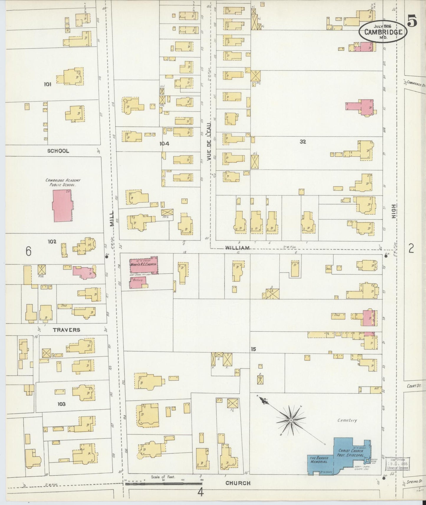 Dorchester, Maryland - 1906 - Sanborn Fire Insurance Map, Sheet #0005 - Historic Sanborn Fire Insurance Map Print, Dorchester Maryland 1906 0005 vintage old map wall art