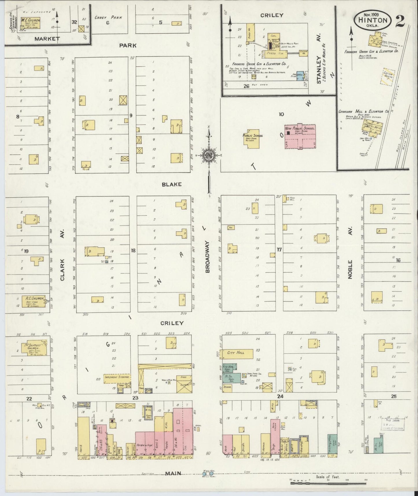 Sanborn Fire Insurance Map from Hinton, Caddo County, Oklahoma (1909), Sheet #0002 - Historic Sanborn Fire Insurance Map Print, vintage old map wall art, antique decor, genealogy gift, Oklahoma Oklahoma map