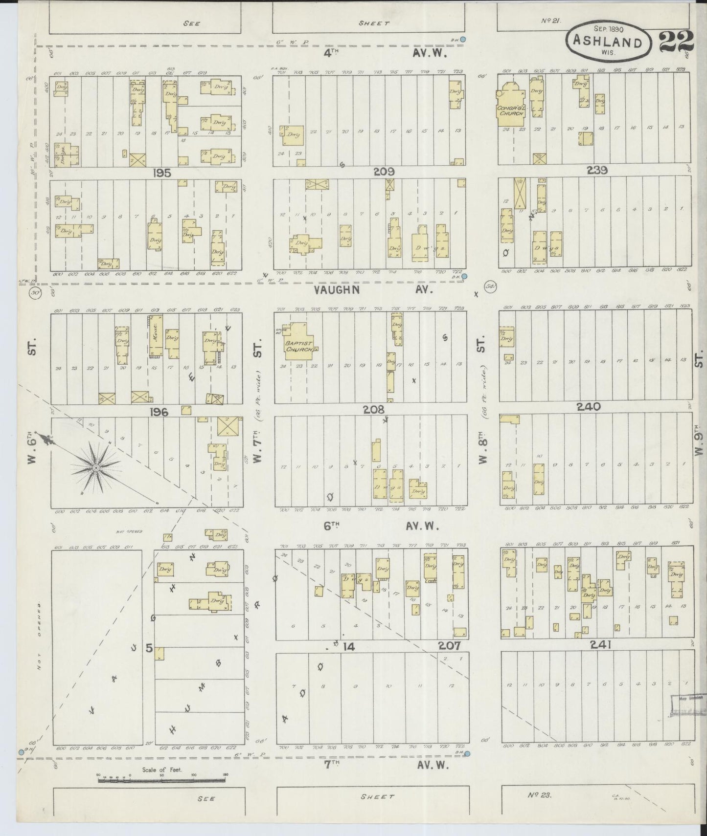Sanborn Fire Insurance Map from Ashland, Ashland County, Wisconsin (1890), Sheet #0022 - Historic Sanborn Fire Insurance Map Print, vintage old map wall art, antique decor, genealogy gift, Wisconsin Wisconsin map