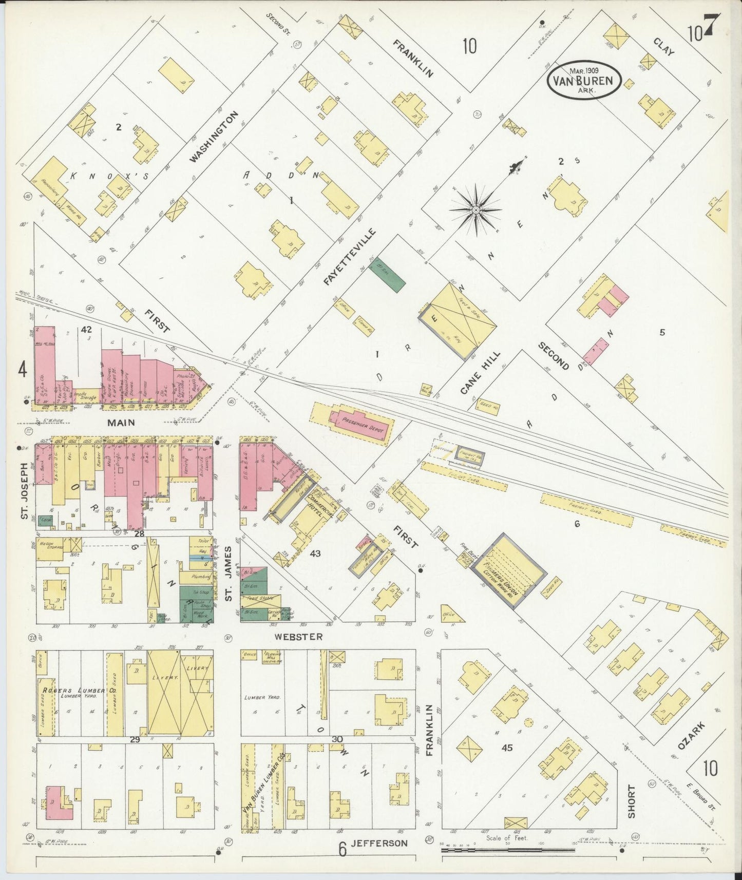 Sanborn Fire Insurance Map from Van Buren, Crawford County, Arkansas (1909), Sheet #0007 - Historic Sanborn Fire Insurance Map Print, vintage old map wall art, antique decor, genealogy gift, Arkansas Arkansas map