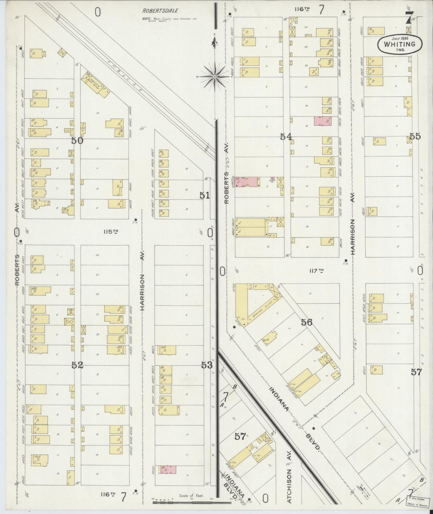 Sanborn Fire Insurance Map from Whiting, Lake County, Indiana (1896), Sheet #0007 - Complete Map Set gallery image, historic Sanborn map, vintage wall art, Indiana Indiana