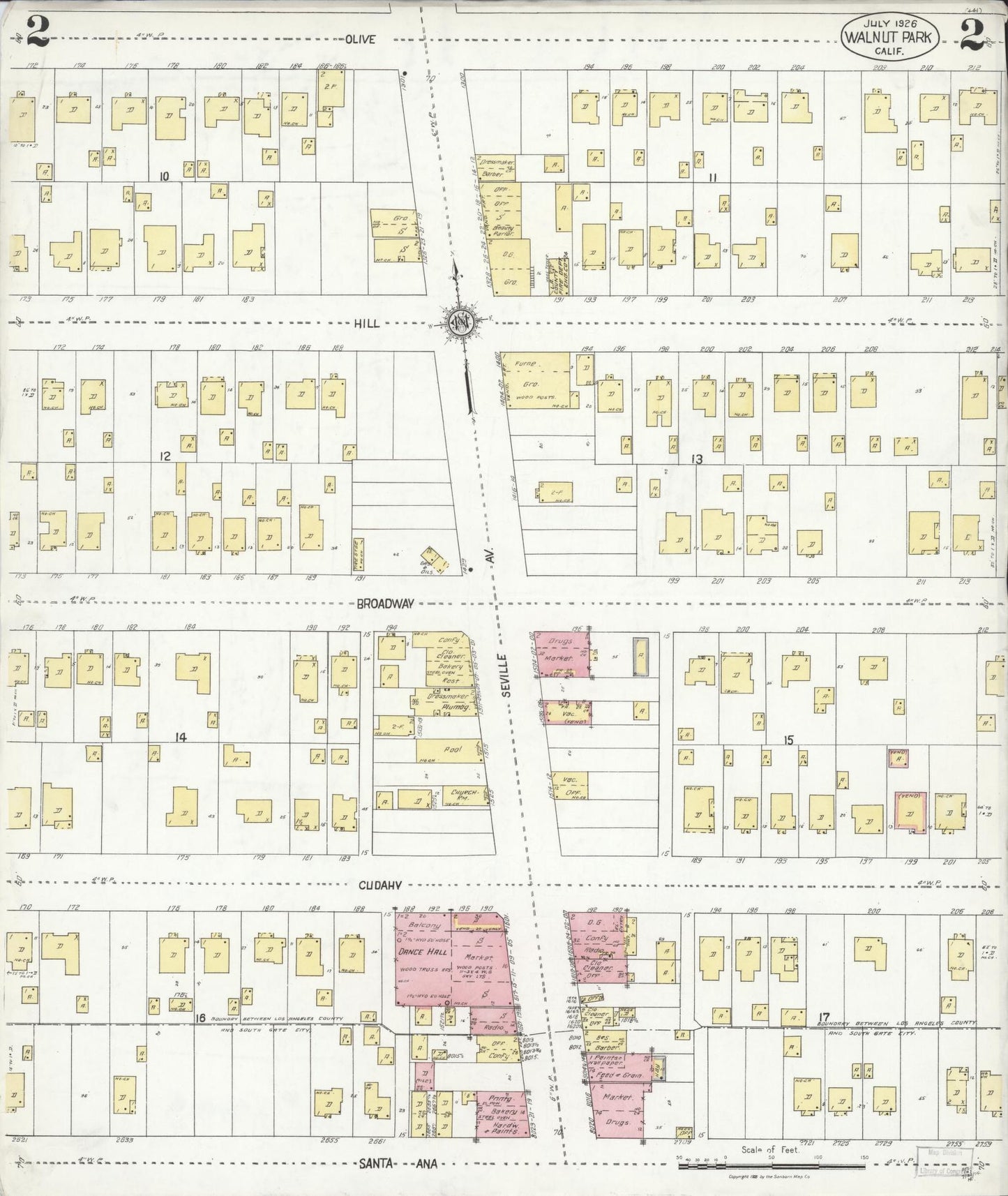 Sanborn Fire Insurance Map from Walnut Park, Los Angeles County, California (1926), Sheet #0002 - Complete Map Set gallery image, historic Sanborn map, vintage wall art, California California