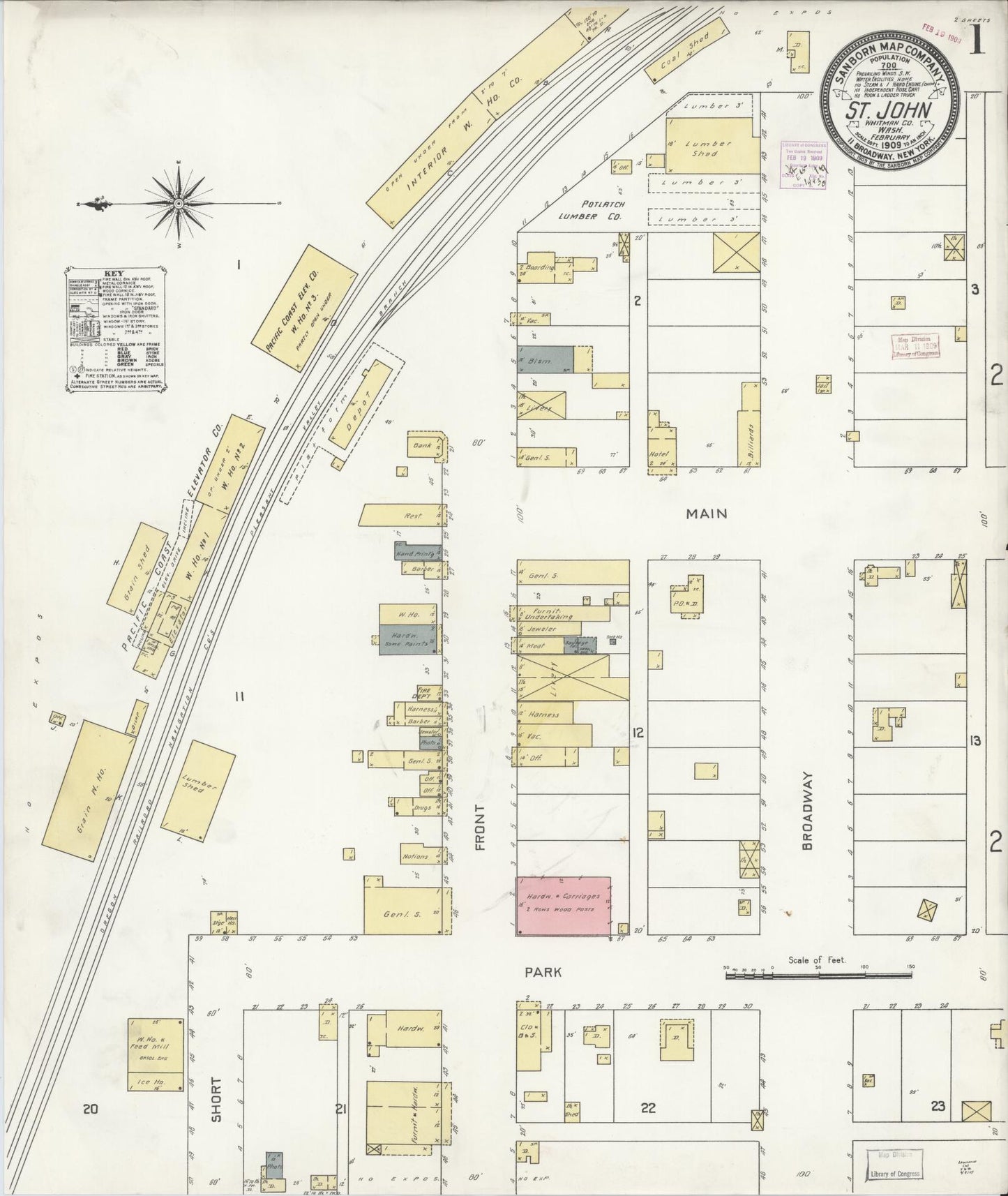 Sanborn Fire Insurance Map from Saint John, Whitman County, Washington (1909), Sheet #0001 - Historic Sanborn Fire Insurance Map Print, vintage old map wall art, antique decor, genealogy gift, Washington Washington map