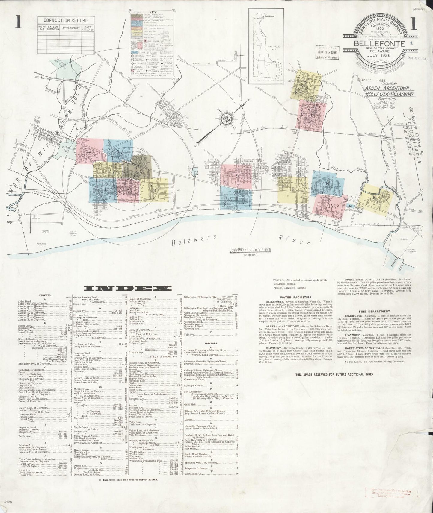 Sanborn Fire Insurance Map from Bellefonte, New Castle County, Delaware (1936), Sheet #0001 - Historic Sanborn Fire Insurance Map Print, vintage old map wall art, antique decor, genealogy gift, Delaware Delaware map