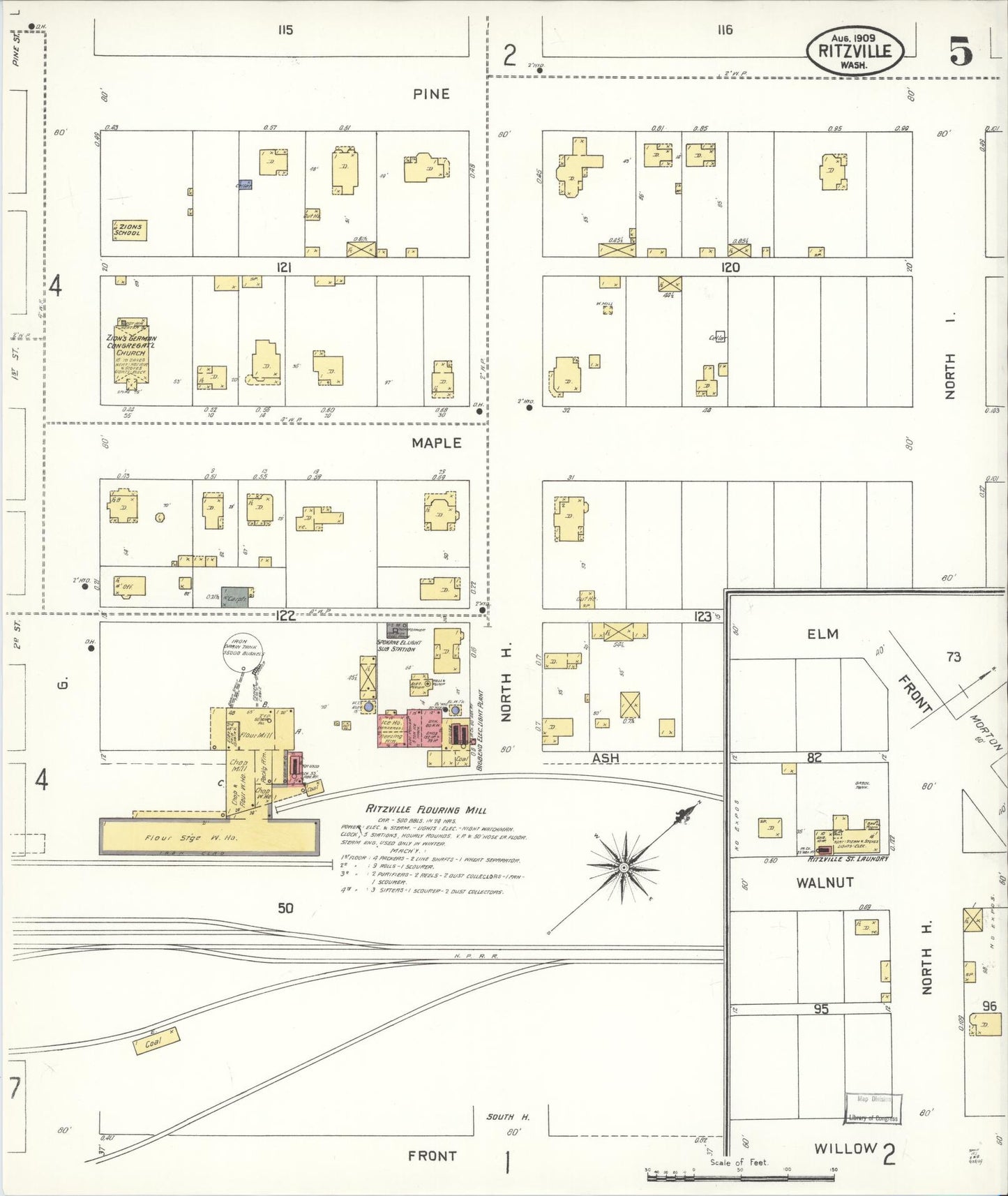 Sanborn Fire Insurance Map from Ritzville, Adams County, Washington (1909), Sheet #0005 - Historic Sanborn Fire Insurance Map Print, vintage old map wall art, antique decor, genealogy gift, Washington Washington map