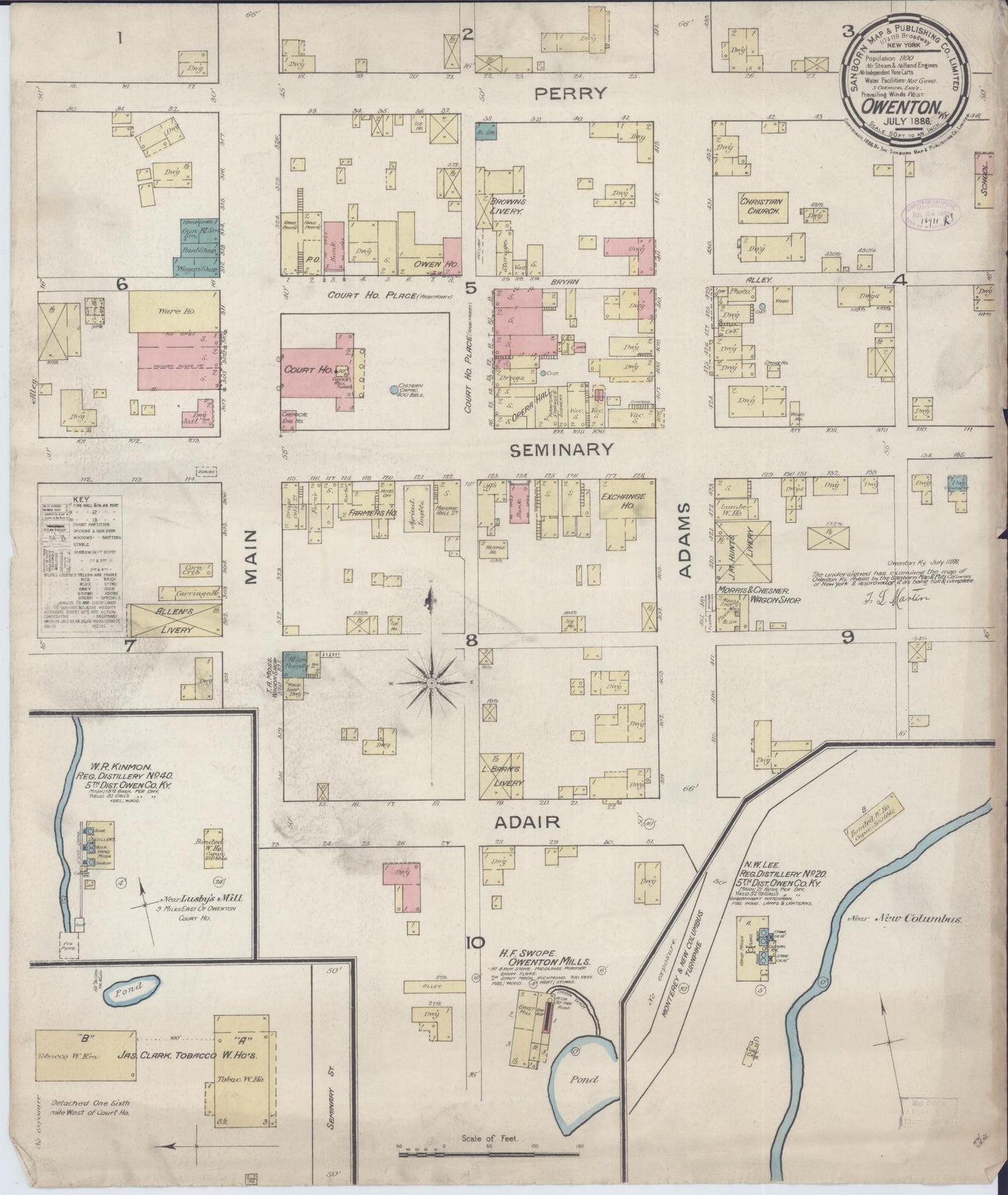 Sanborn Fire Insurance Map from Owenton, Owen County, Kentucky (1885), Sheet #0001 - Historic Sanborn Fire Insurance Map Print, vintage old map wall art, antique decor, genealogy gift, Kentucky Kentucky map
