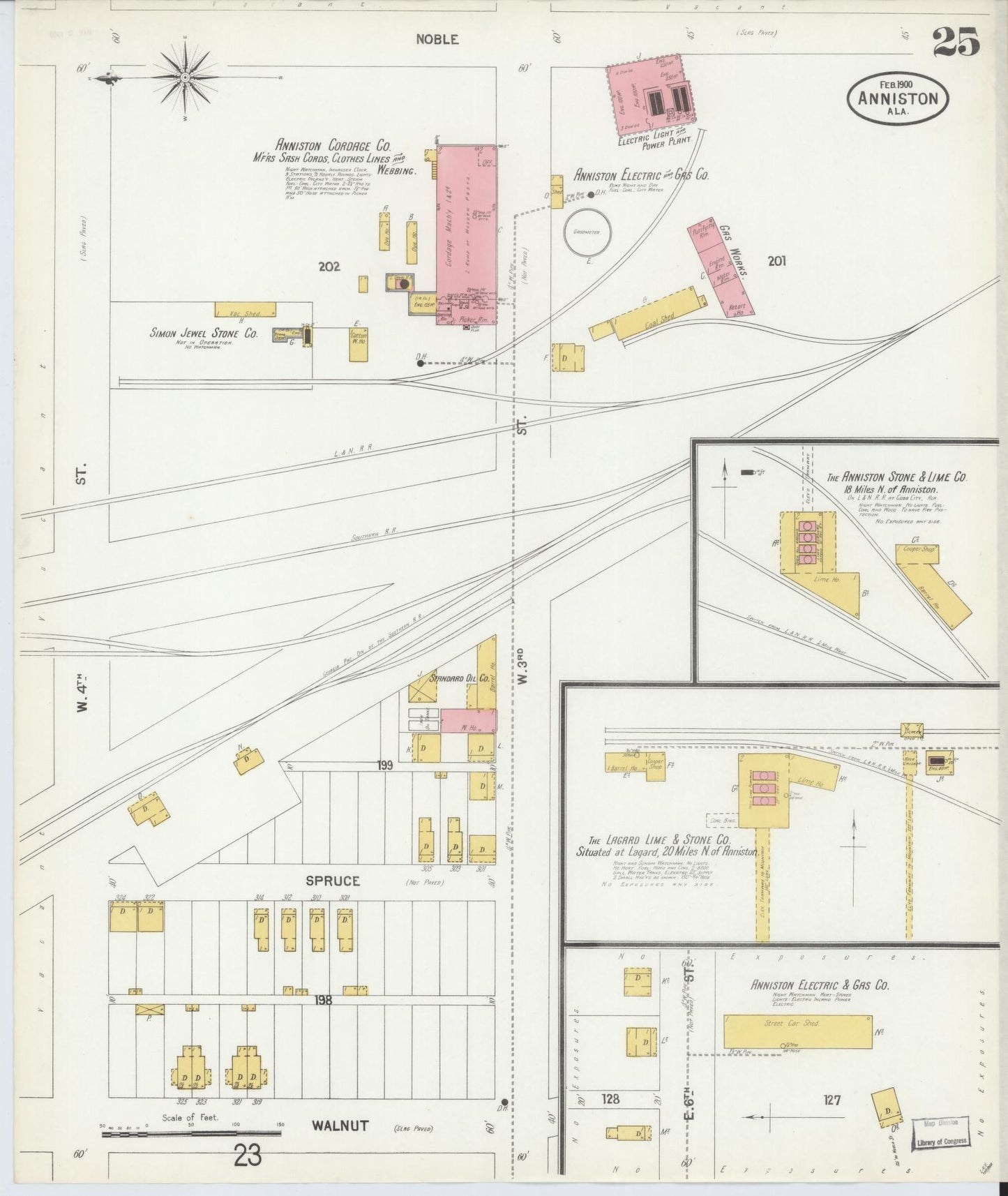 Sanborn Fire Insurance Map from Anniston, Calhoun County, Alabama (1900), Sheet #0025 - Historic Sanborn Fire Insurance Map Print, vintage old map wall art, antique decor, genealogy gift, Alabama Alabama map