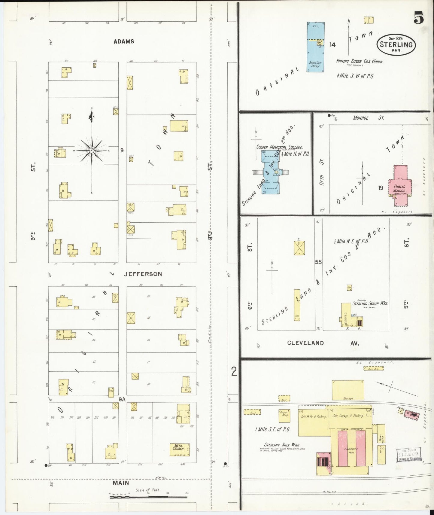 Sanborn Fire Insurance Map from Sterling, Rice County, Kansas (1899), Sheet #0005 - Complete Map Set gallery image, historic Sanborn map, vintage wall art, Kansas Kansas