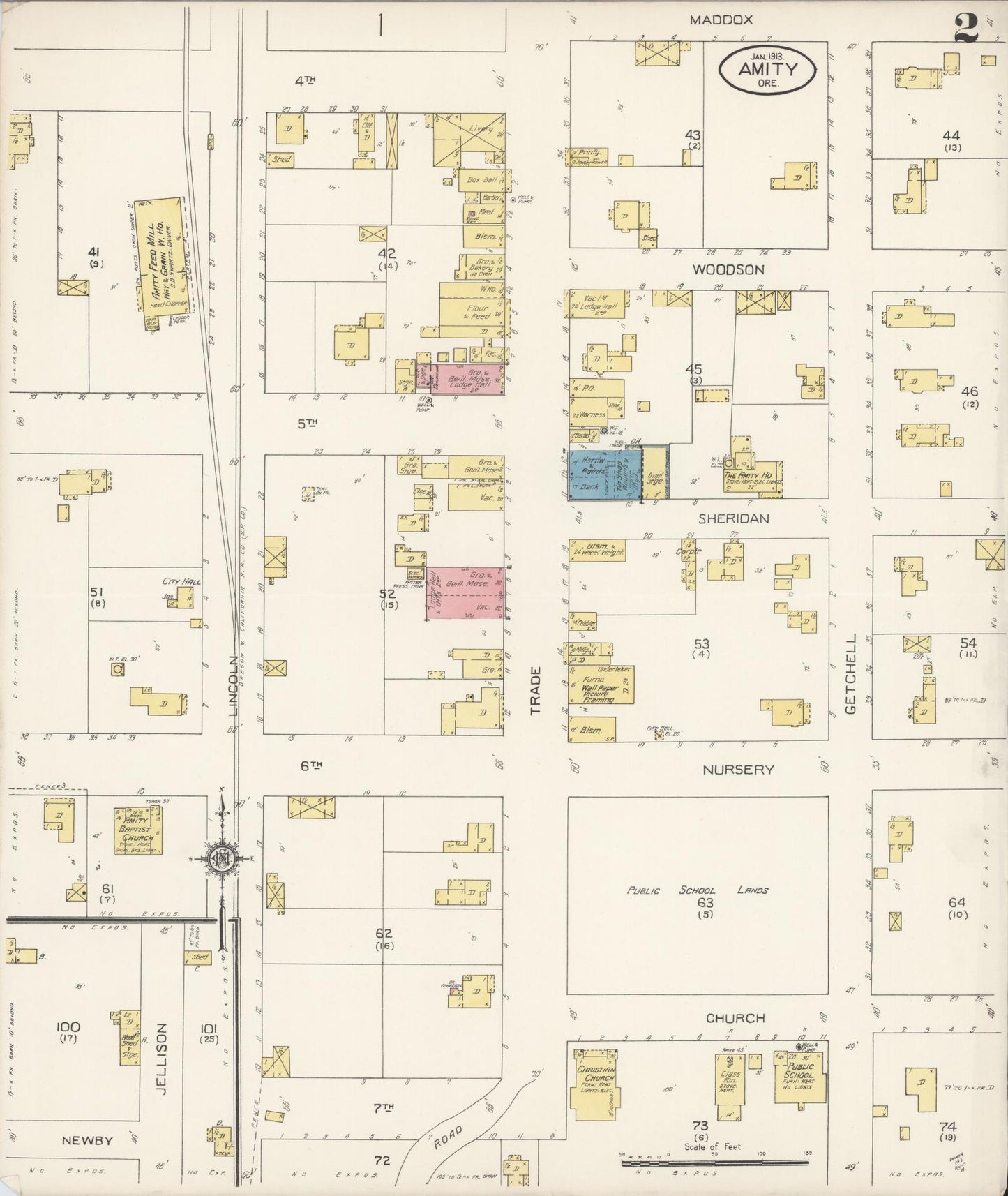 Sanborn Fire Insurance Map from Amity, Yamhill County, Oregon (1913), Sheet #0002 - Complete Map Set gallery image, historic Sanborn map, vintage wall art, Oregon Oregon