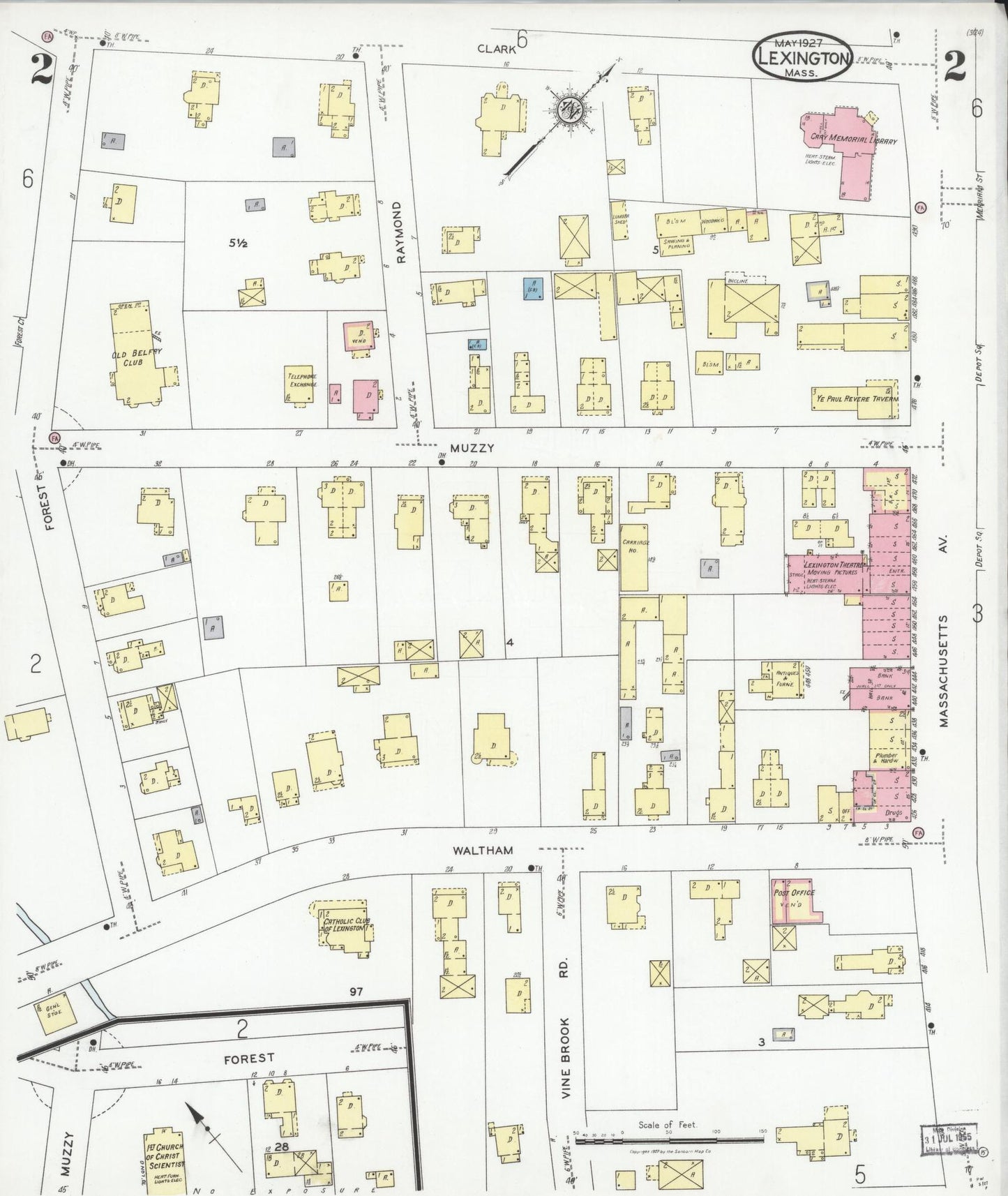 Sanborn Fire Insurance Map from Lexington, Middlesex County, Massachusetts (1927), Sheet #0002 - Historic Sanborn Fire Insurance Map Print, vintage old map wall art, antique decor, genealogy gift, Massachusetts Massachusetts map
