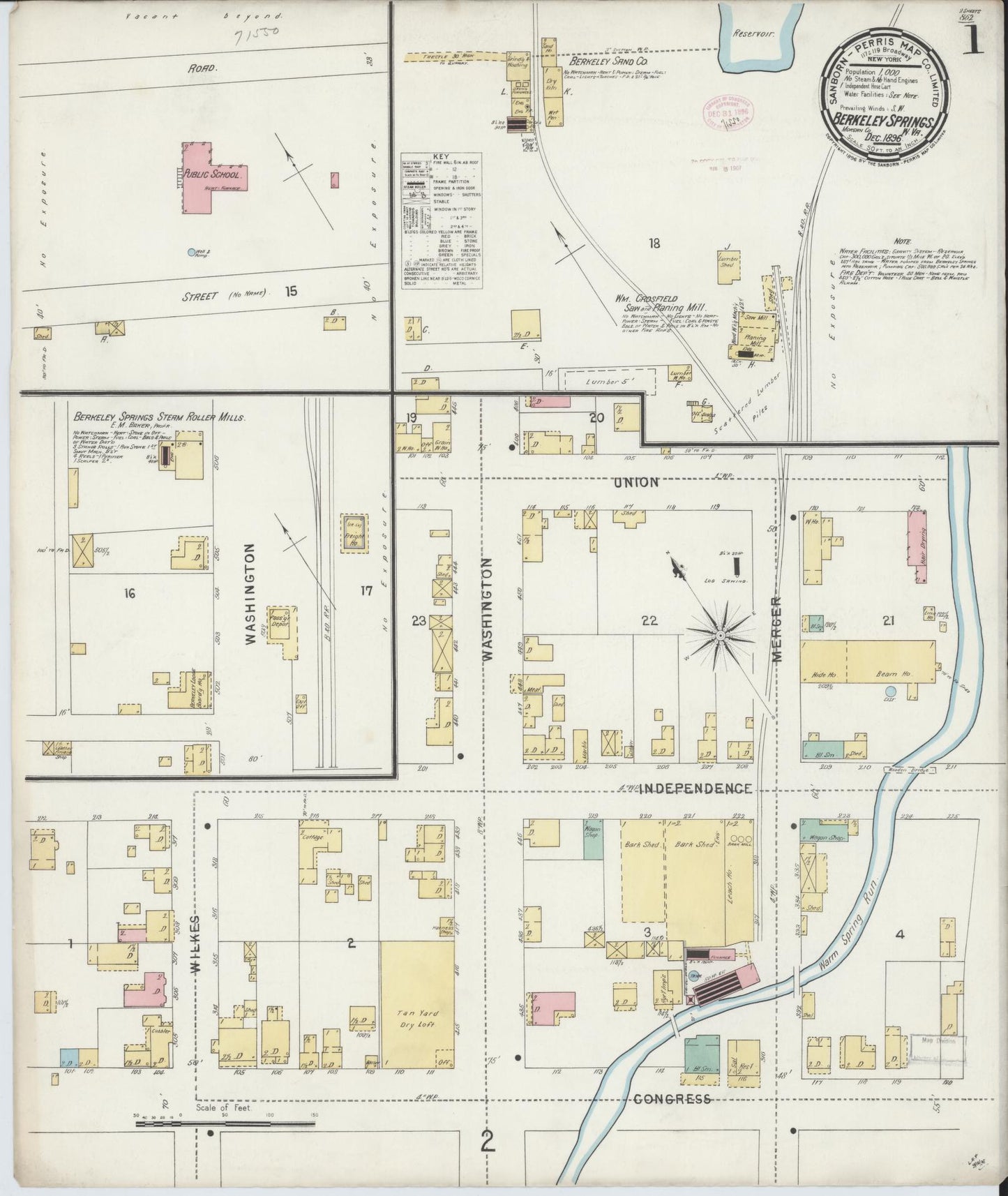 Sanborn Fire Insurance Map from Berkeley Springs, Morgan County, West Virginia. (1896) – Historic Sanborn Fire Insurance Map Print