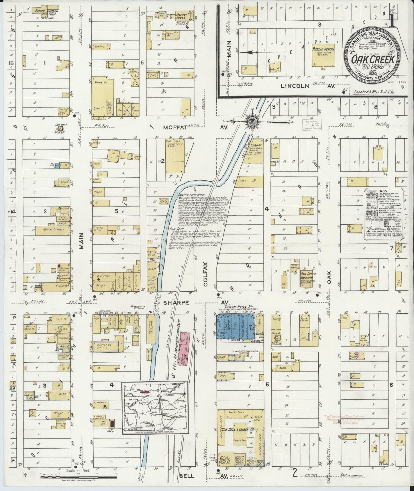 Sanborn Fire Insurance Map from Oak Creek, Routt County, Colorado (1920), Sheet #0001 - Historic Sanborn Fire Insurance Map Print, vintage old map wall art, antique decor, genealogy gift, Colorado Colorado map