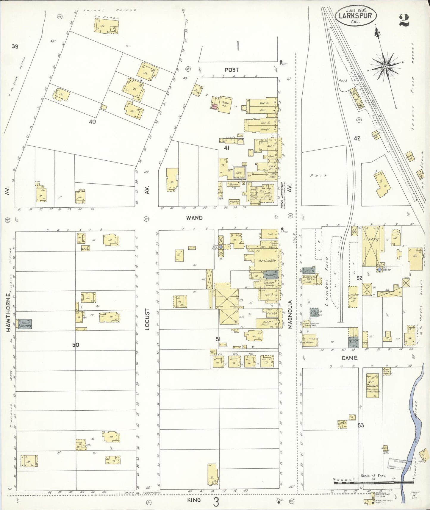 Sanborn Fire Insurance Map from Larkspur, Marin County, California (1909), Sheet #0002 - Historic Sanborn Fire Insurance Map Print, vintage old map wall art, antique decor, genealogy gift, California California map