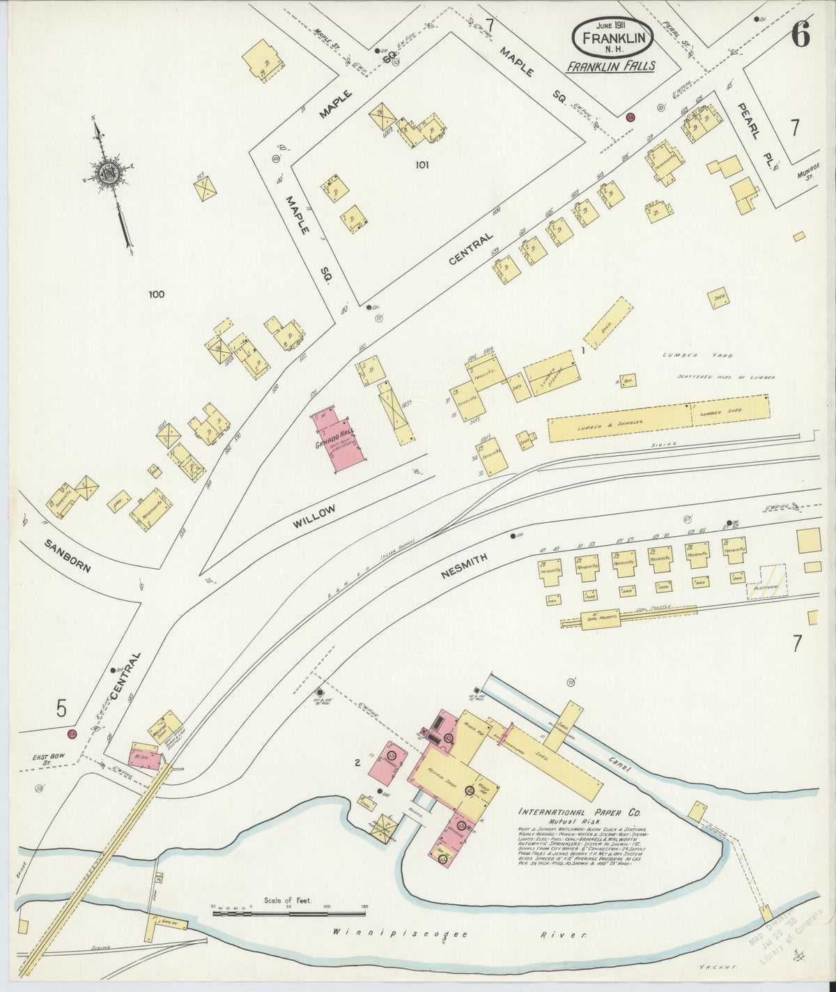Sanborn Fire Insurance Map from Franklin, Merrimack County, New Hampshire (1911), Sheet #0006 - Historic Sanborn Fire Insurance Map Print, vintage old map wall art, antique decor, genealogy gift, New Hampshire New Hampshire map