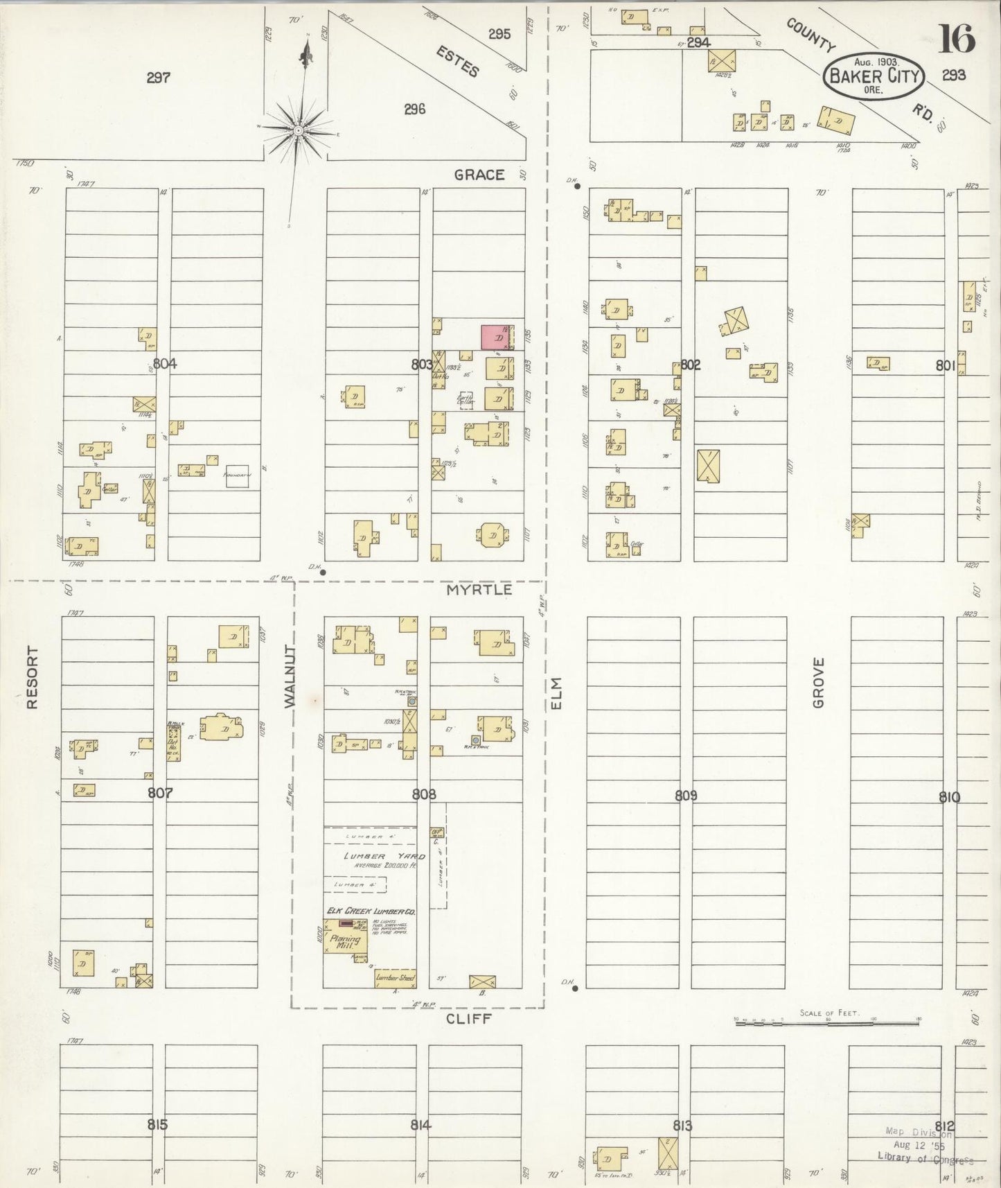 Sanborn Fire Insurance Map from Baker, Baker County, Oregon (1903), Sheet #0016 - Historic Sanborn Fire Insurance Map Print, vintage old map wall art, antique decor, genealogy gift, Oregon Oregon map