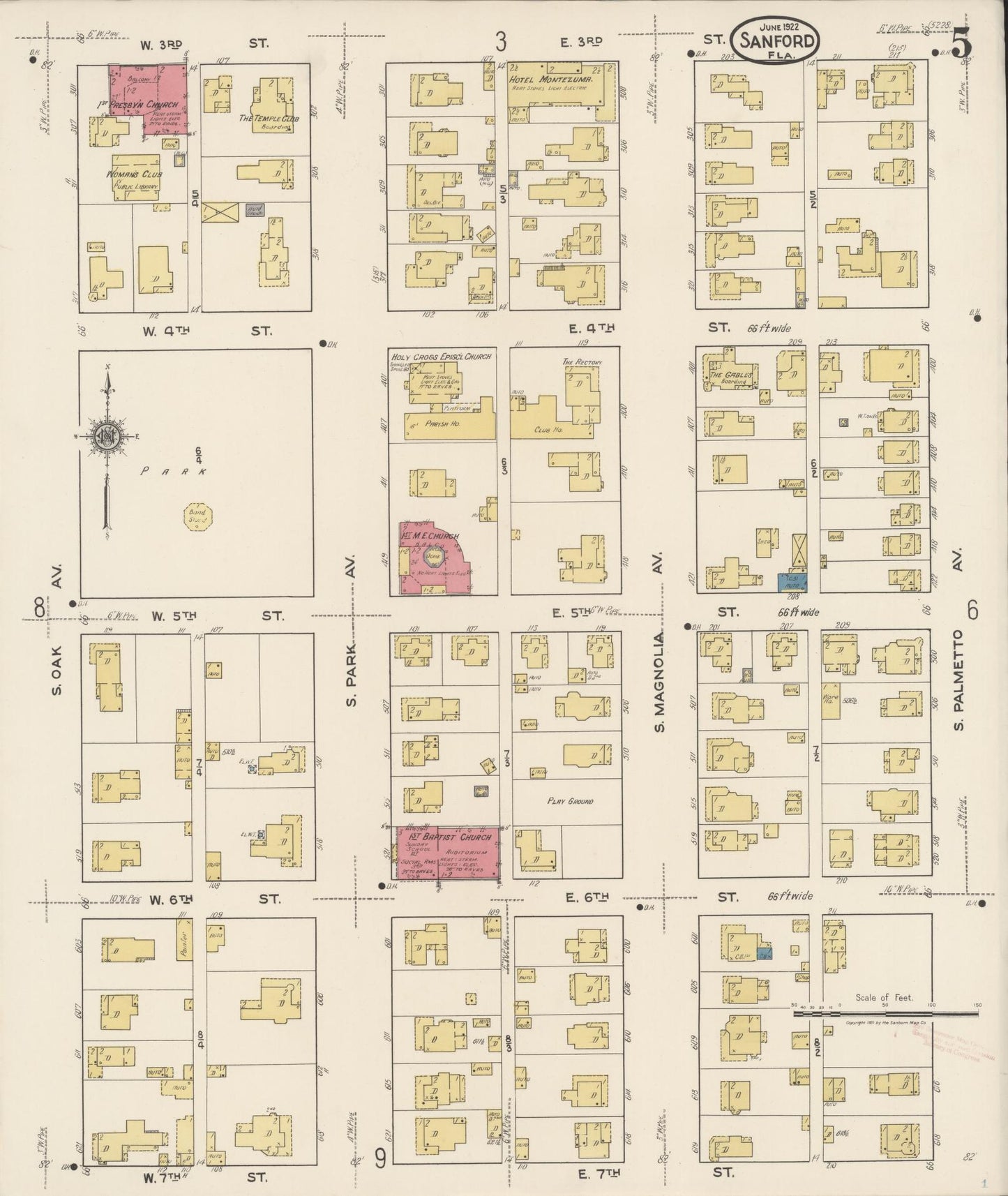 Sanborn Fire Insurance Map from Sanford, Seminole County, Florida (1922), Sheet #0005 - Historic Sanborn Fire Insurance Map Print, vintage old map wall art, antique decor, genealogy gift, Florida Florida map