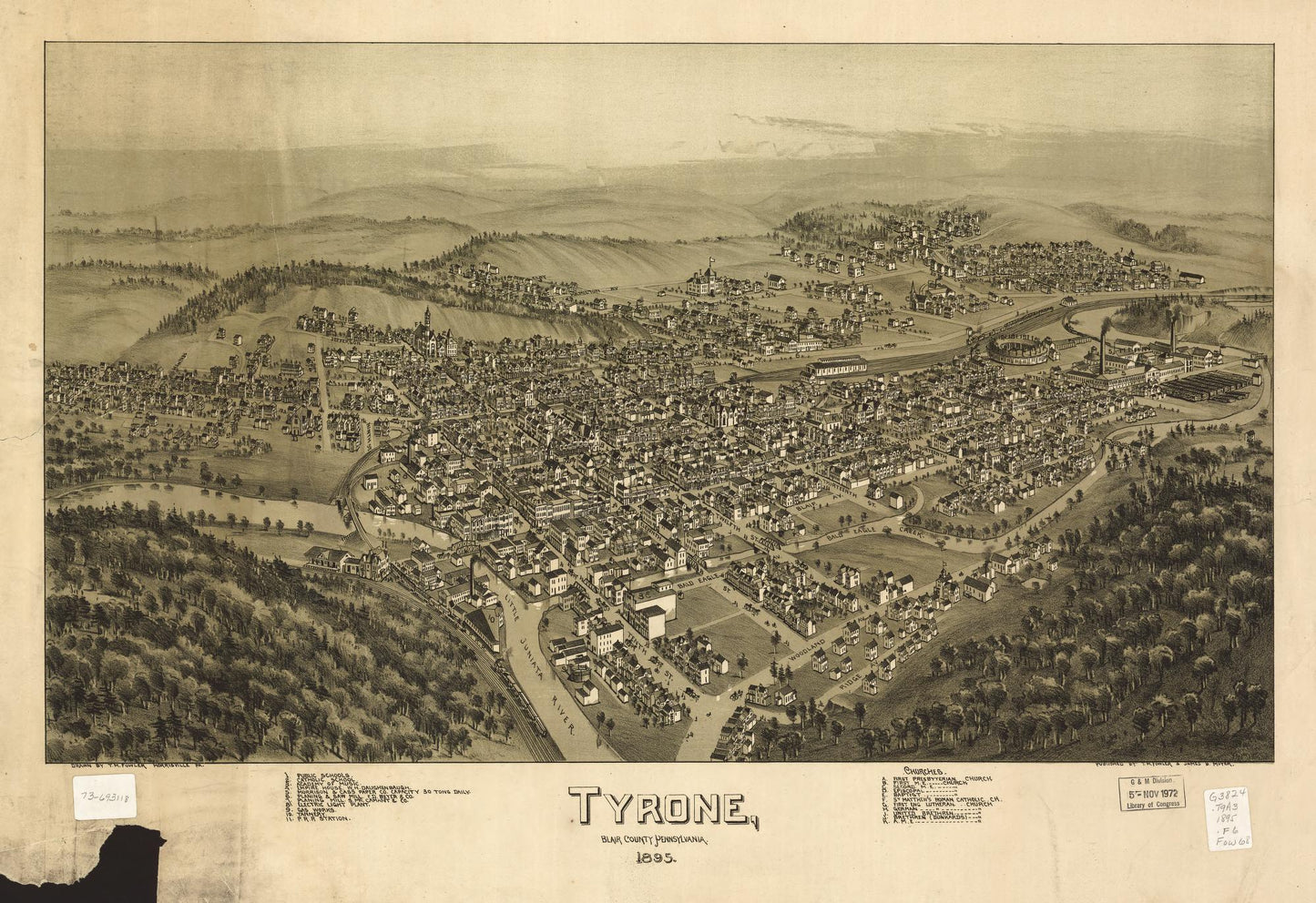Tyrone, Blair County, Pennsylvania 1895 (1895) – Historic Bird’s-Eye View Panorama Print