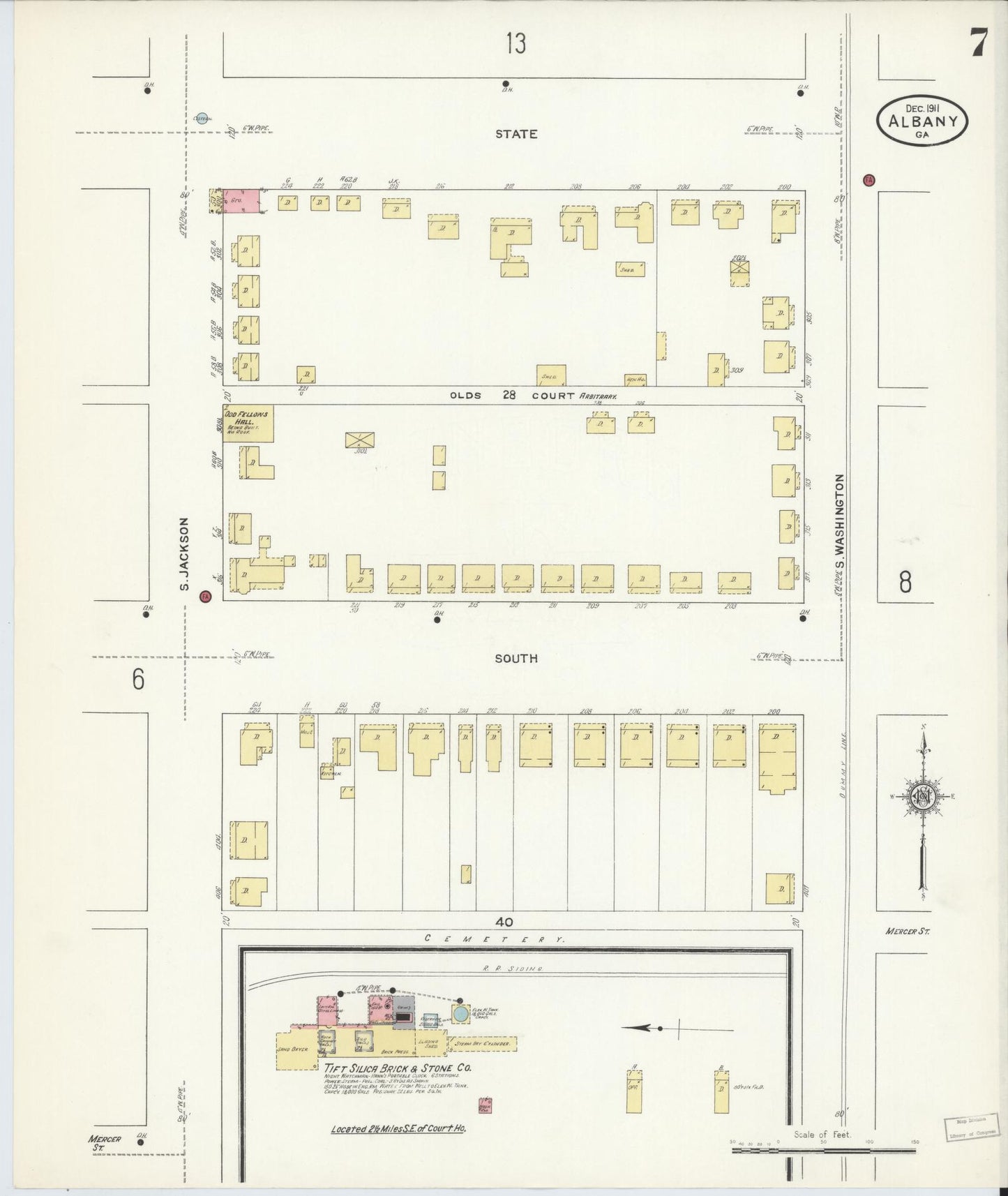 Sanborn Fire Insurance Map from Albany, Dougherty County, Georgia (1911), Sheet #0007 - Historic Sanborn Fire Insurance Map Print, vintage old map wall art, antique decor, genealogy gift, Georgia Georgia map