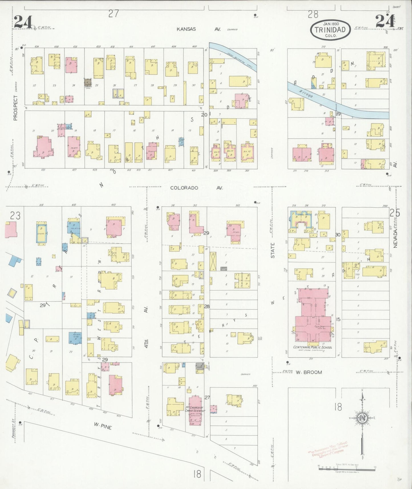 Sanborn Fire Insurance Map from Trinidad, Las Animas County, Colorado (1930), Sheet #0024 - Historic Sanborn Fire Insurance Map Print, vintage old map wall art, antique decor, genealogy gift, Colorado Colorado map