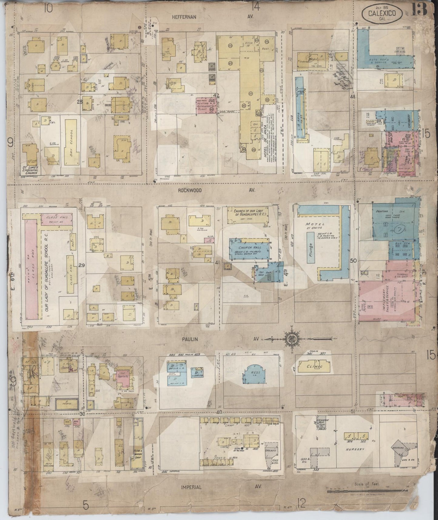 Sanborn Fire Insurance Map from Calexico, Imperial County, California (1956), Sheet #0013 - Historic Sanborn Fire Insurance Map Print, vintage old map wall art, antique decor, genealogy gift, California California map