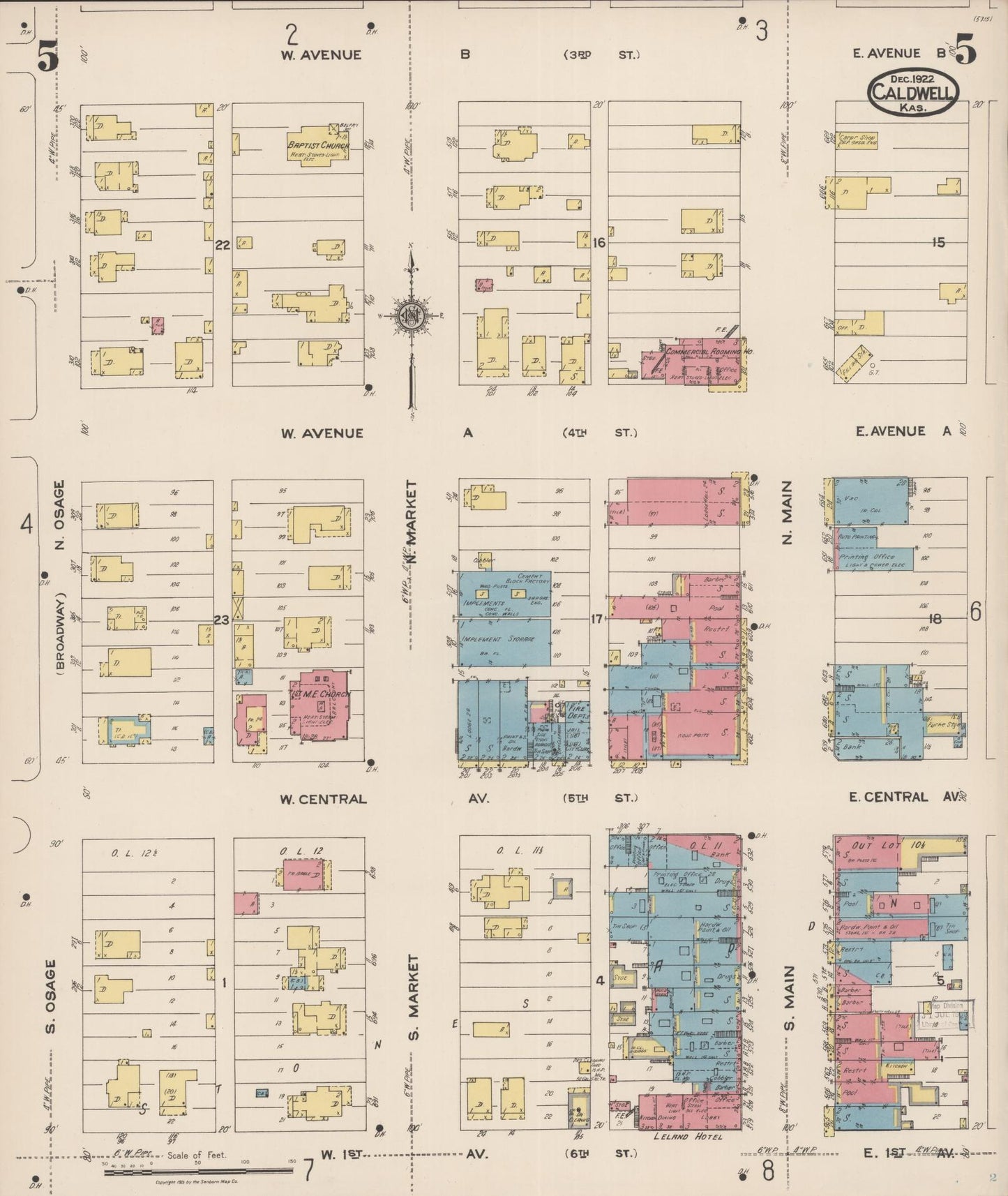 Sanborn Fire Insurance Map from Caldwell, Sumner County, Kansas (1922), Sheet #0005 - Historic Sanborn Fire Insurance Map Print, vintage old map wall art, antique decor, genealogy gift, Kansas Kansas map
