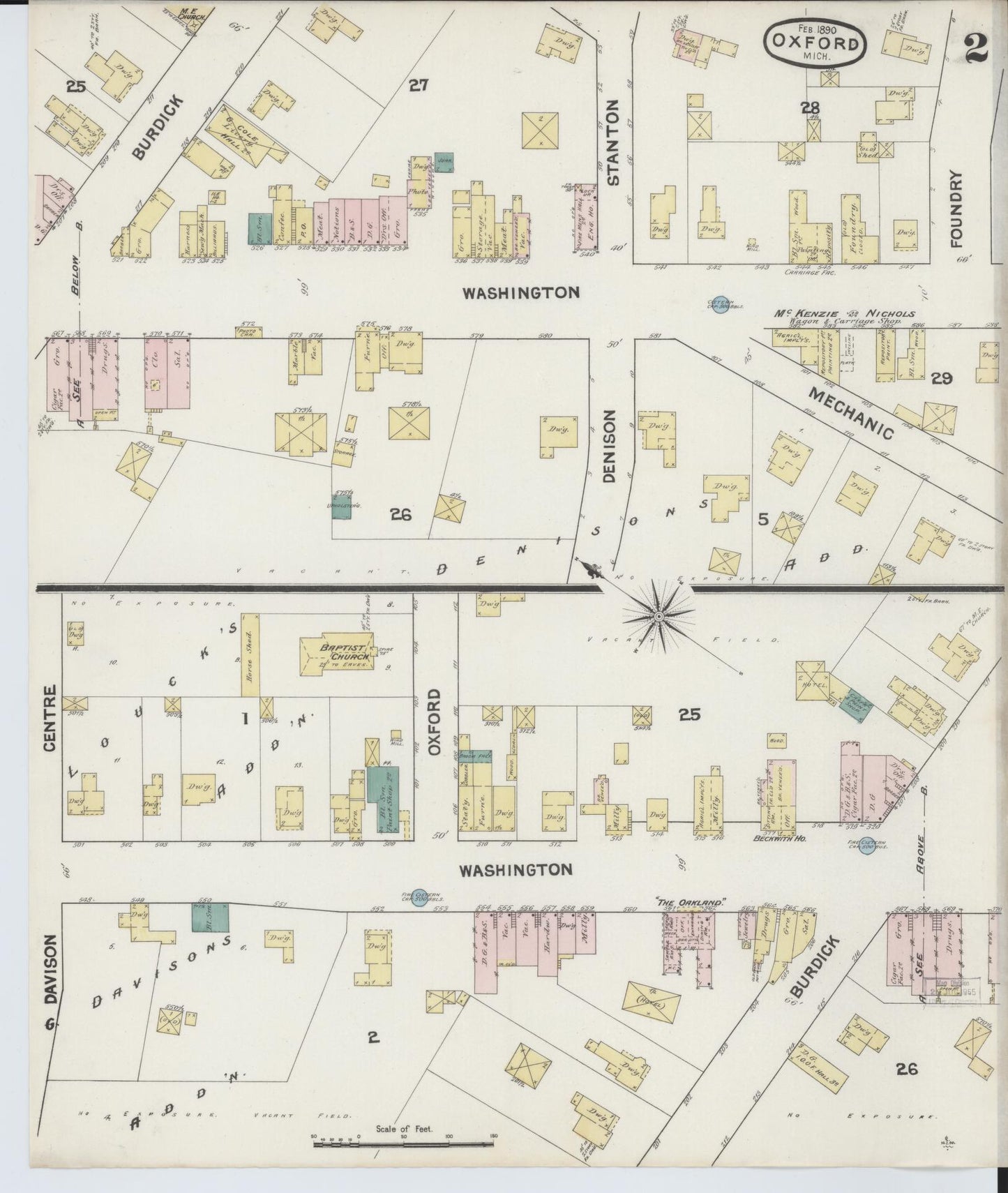 Sanborn Fire Insurance Map from Oxford, Oakland County, Michigan (1890), Sheet #0002 - Complete Map Set gallery image, historic Sanborn map, vintage wall art, Michigan Michigan