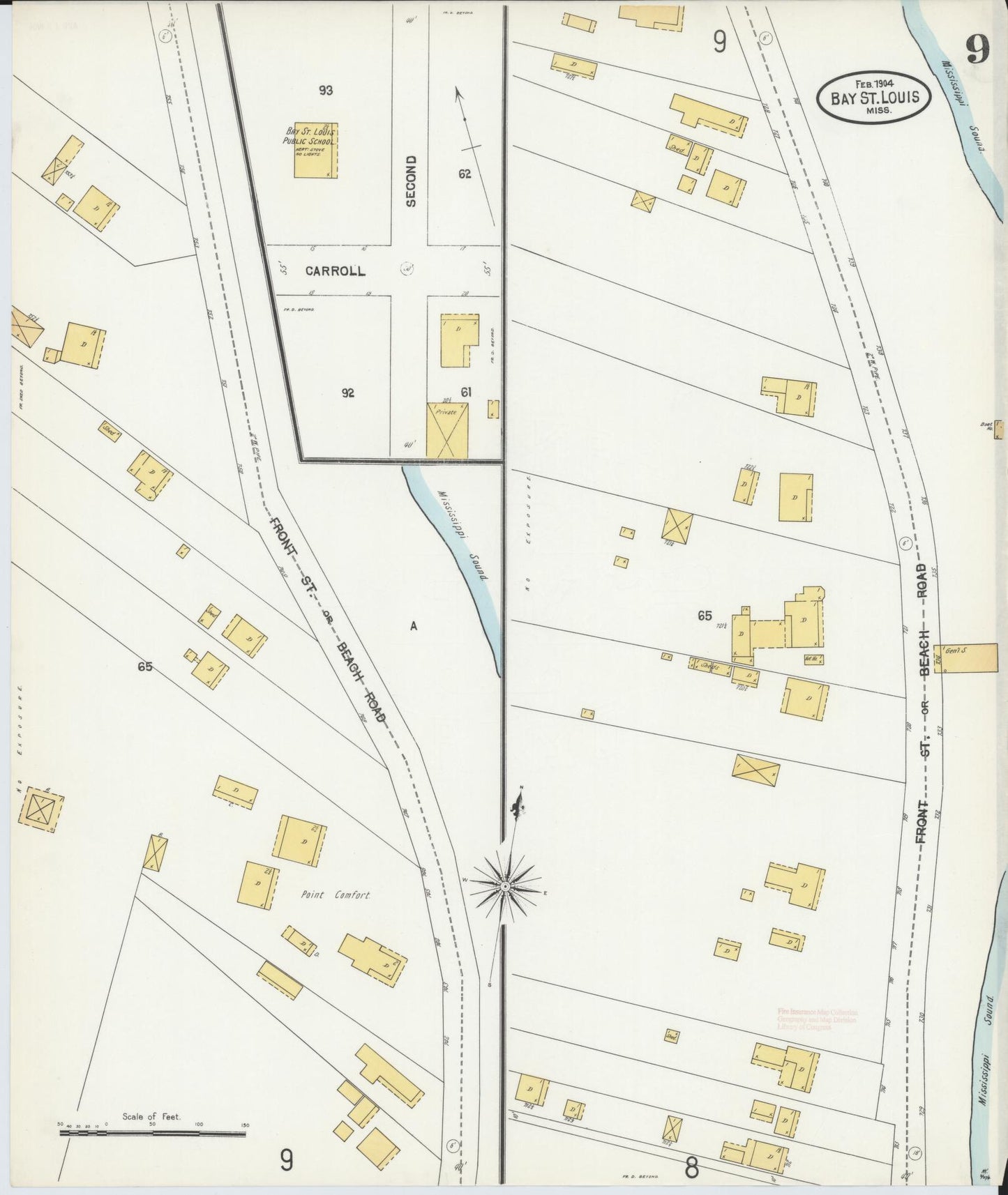 Sanborn Fire Insurance Map from Bay Saint Louis, Hancock County, Mississippi (1904), Sheet #0009 - Historic Sanborn Fire Insurance Map Print, vintage old map wall art, antique decor, genealogy gift, Mississippi Mississippi map