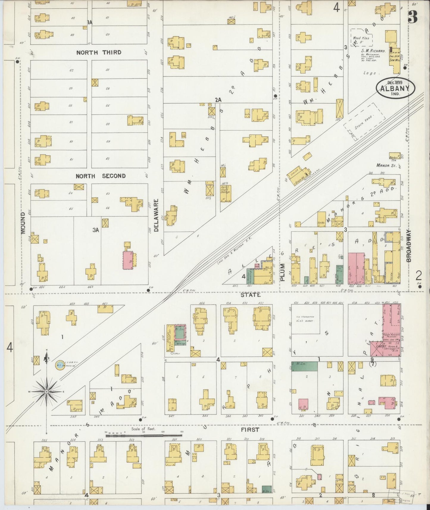 Sanborn Fire Insurance Map from Albany, Delaware County, Indiana (1899), Sheet #0003 - Historic Sanborn Fire Insurance Map Print, vintage old map wall art, antique decor, genealogy gift, Albany Delaware map