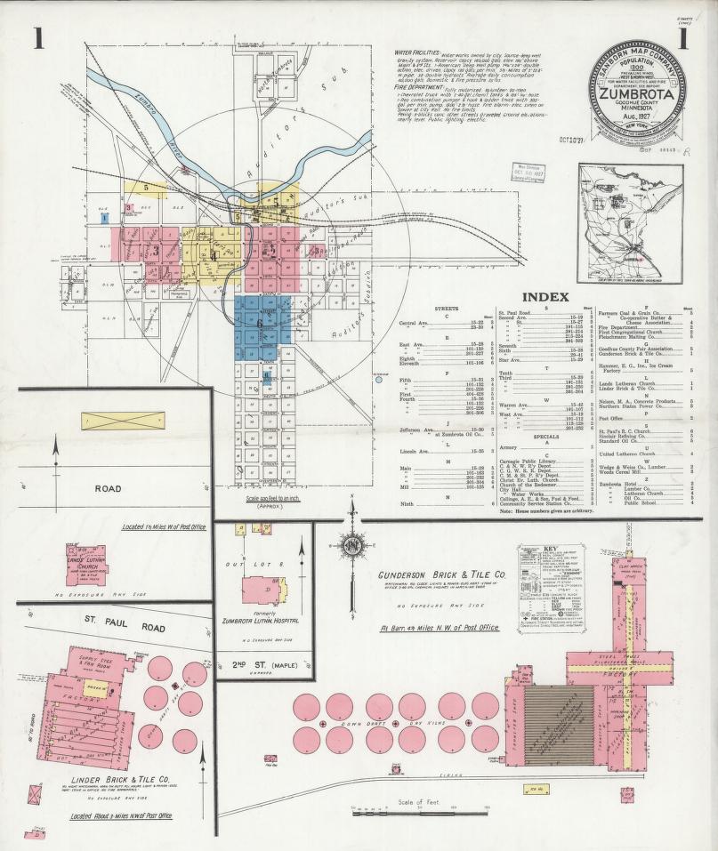 Sanborn Fire Insurance Map from Zumbrota, Goodhue County, Minnesota. (1927) – Map View