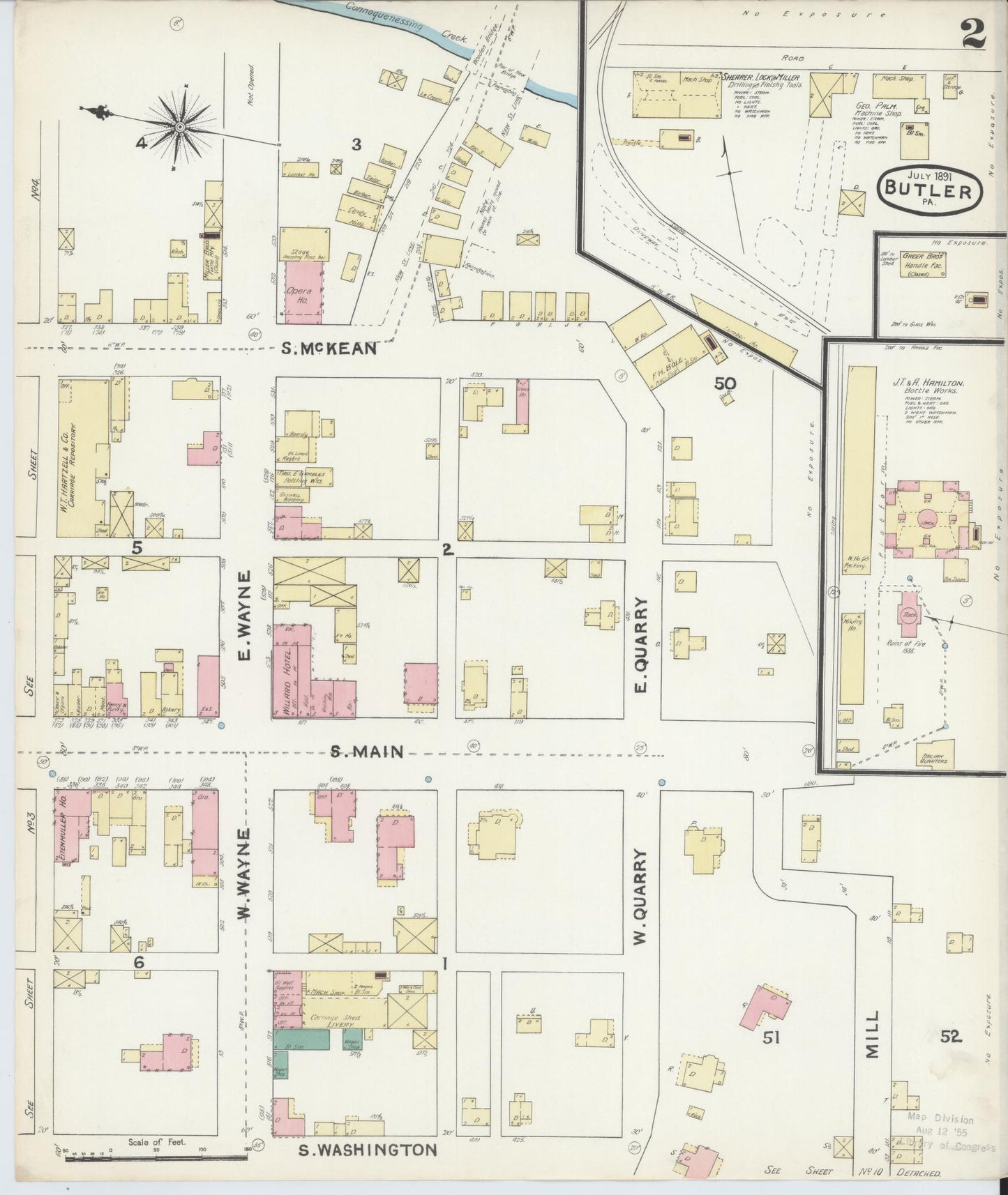 Sanborn Fire Insurance Map from Butler, Butler County, Pennsylvania (1891), Sheet #0002 - Historic Sanborn Fire Insurance Map Print, vintage old map wall art, antique decor, genealogy gift, Pennsylvania Pennsylvania map