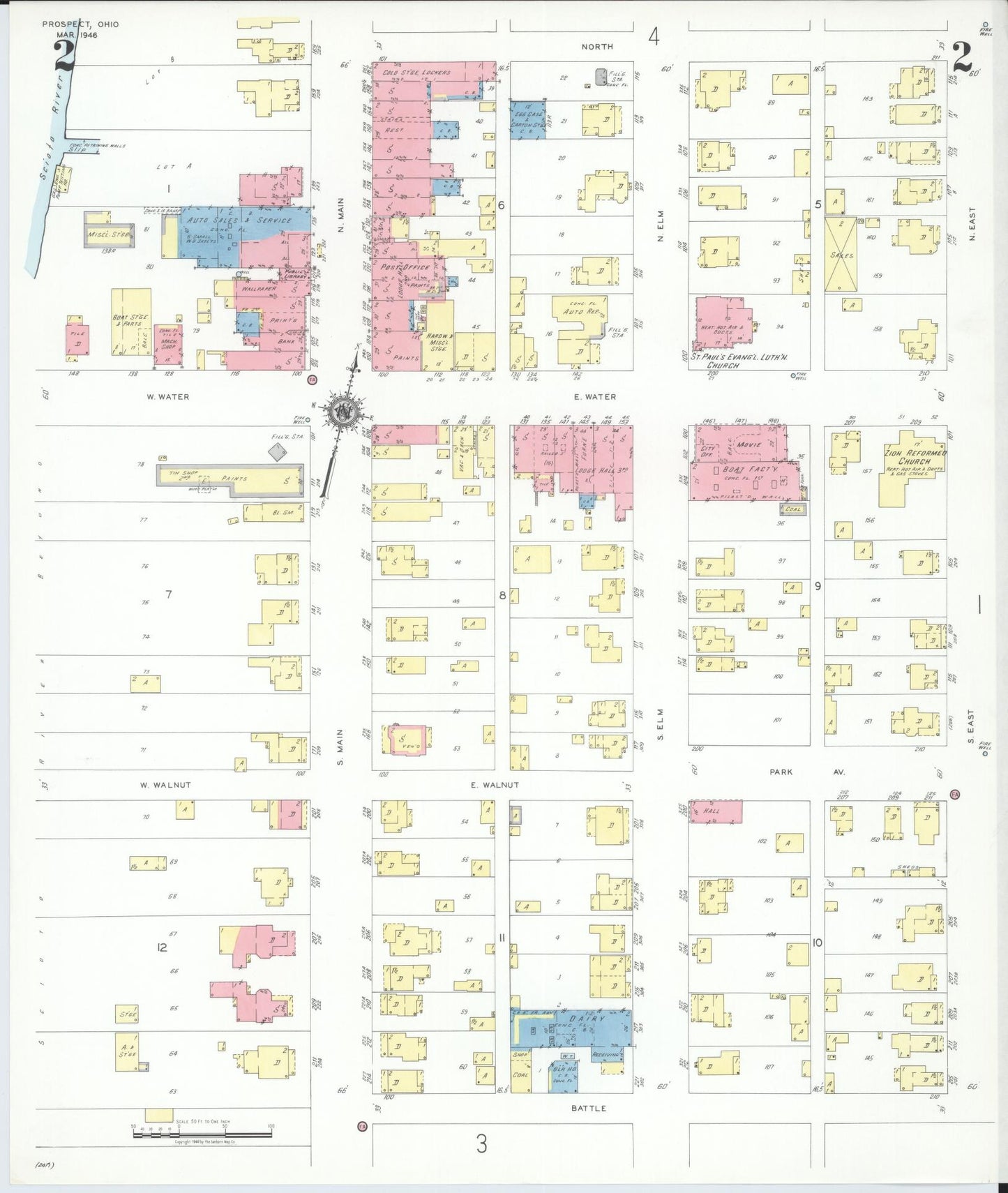 Sanborn Fire Insurance Map from Prospect, Marion County, Ohio (1946), Sheet #0002 - Historic Sanborn Fire Insurance Map Print, vintage old map wall art, antique decor, genealogy gift, Ohio Ohio map