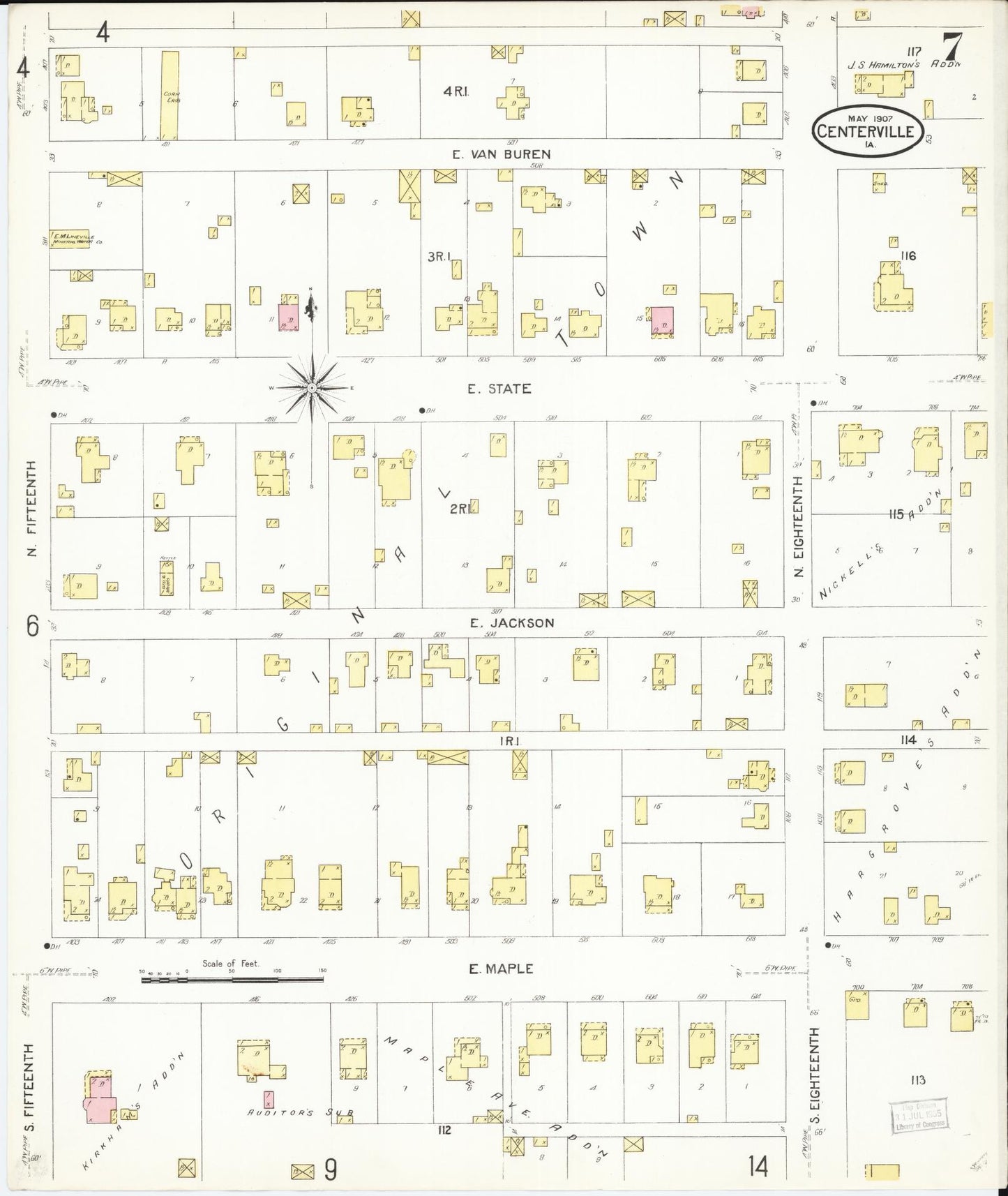 Sanborn Fire Insurance Map from Centerville, Appanoose County, Iowa (1907), Sheet #0007 - Historic Sanborn Fire Insurance Map Print, vintage old map wall art