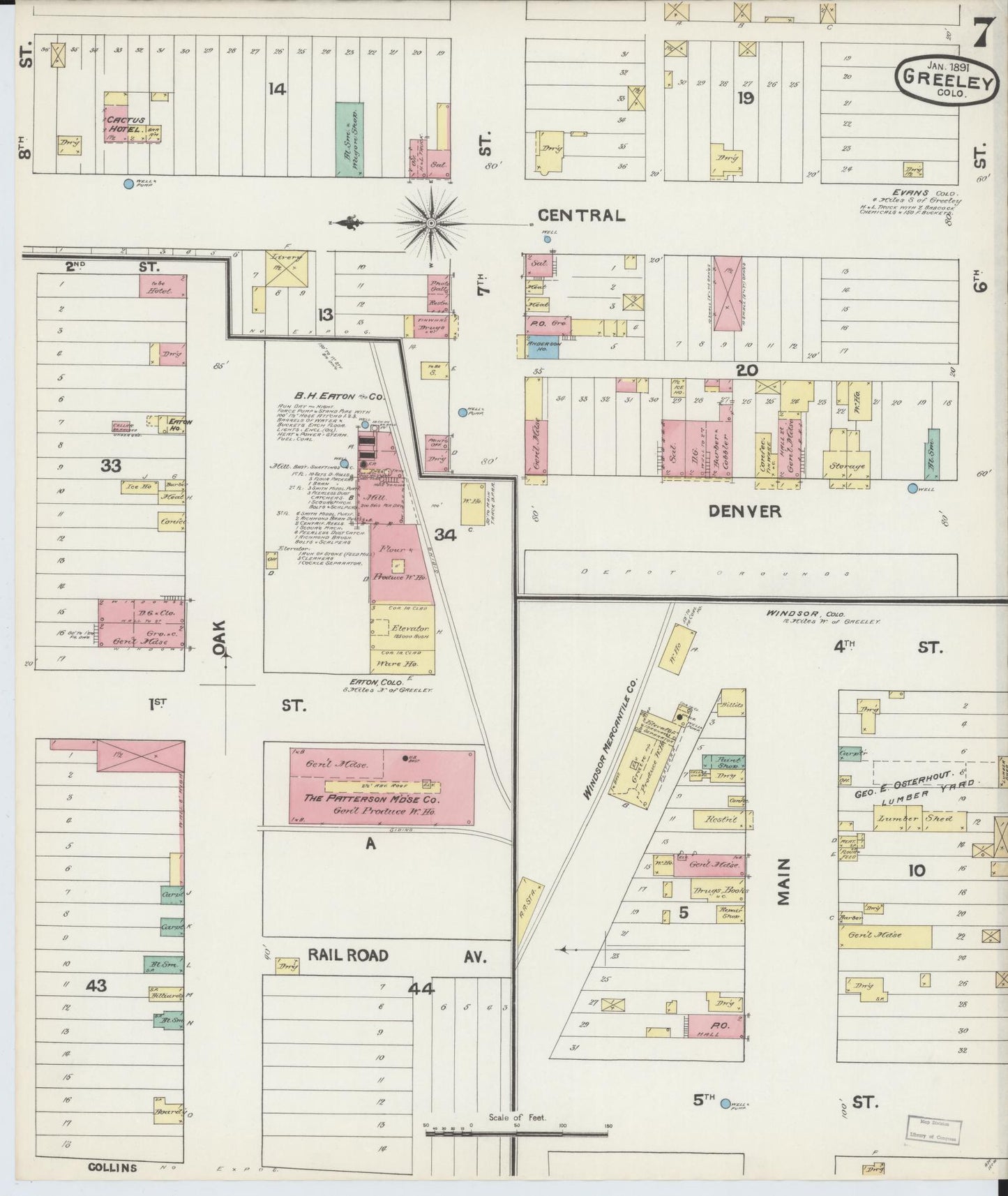 Sanborn Fire Insurance Map from Greeley, Weld County, Colorado (1891), Sheet #0007 - Historic Sanborn Fire Insurance Map Print, vintage old map wall art, antique decor, genealogy gift, Colorado Colorado map