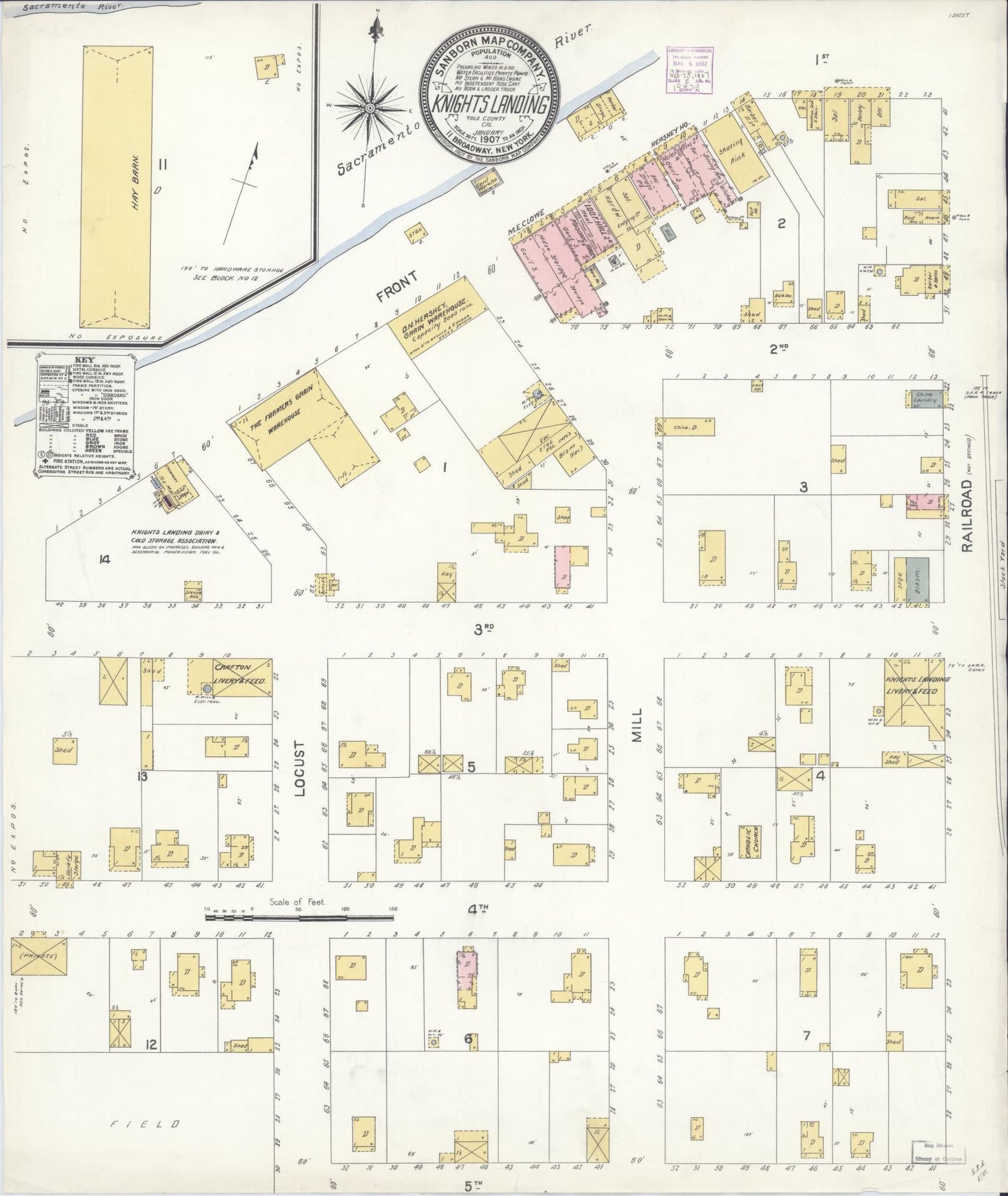 Sanborn Fire Insurance Map from Knights Landing, Yolo County, California (1907), Sheet #0001 - Historic Sanborn Fire Insurance Map Print, vintage old map wall art, antique decor, genealogy gift, California California map