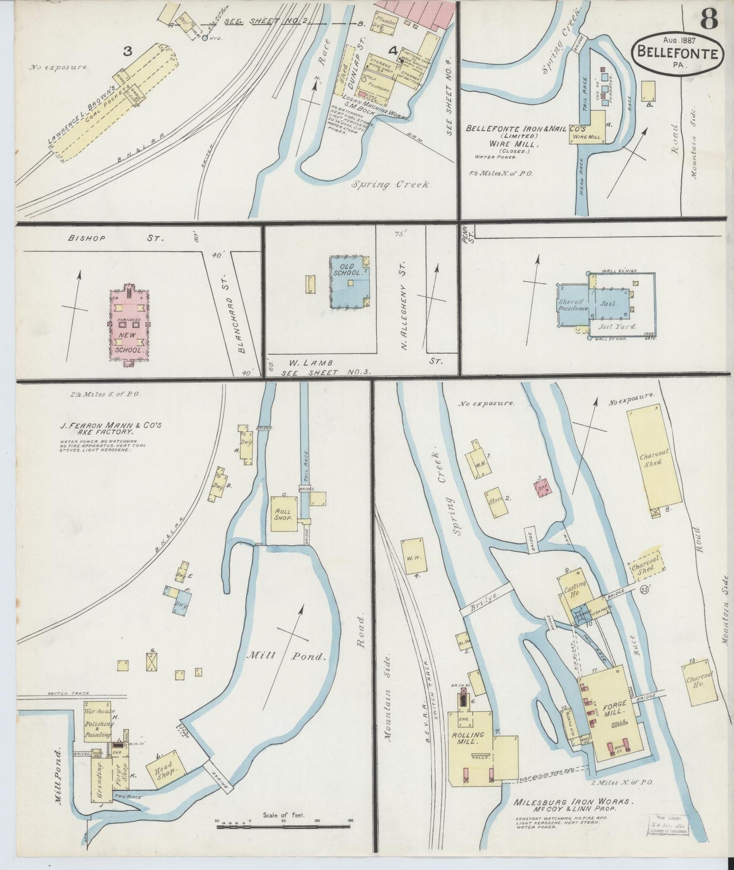 Sanborn Fire Insurance Map from Bellefonte, Centre County, Pennsylvania (1887), Sheet #0008 - Historic Sanborn Fire Insurance Map Print, vintage old map wall art, antique decor, genealogy gift, Pennsylvania Pennsylvania map