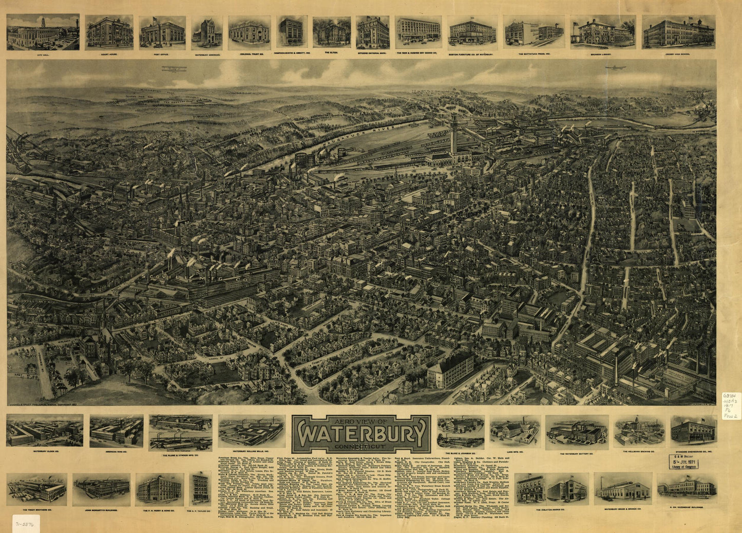 Aero view of Waterbury, Connecticut 1917 (1917) – Historic Bird’s-Eye View Panorama Print