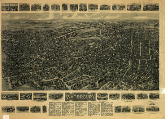 Aero view of Waterbury, Connecticut 1917 (1917) – Historic Bird’s-Eye View Panorama Print