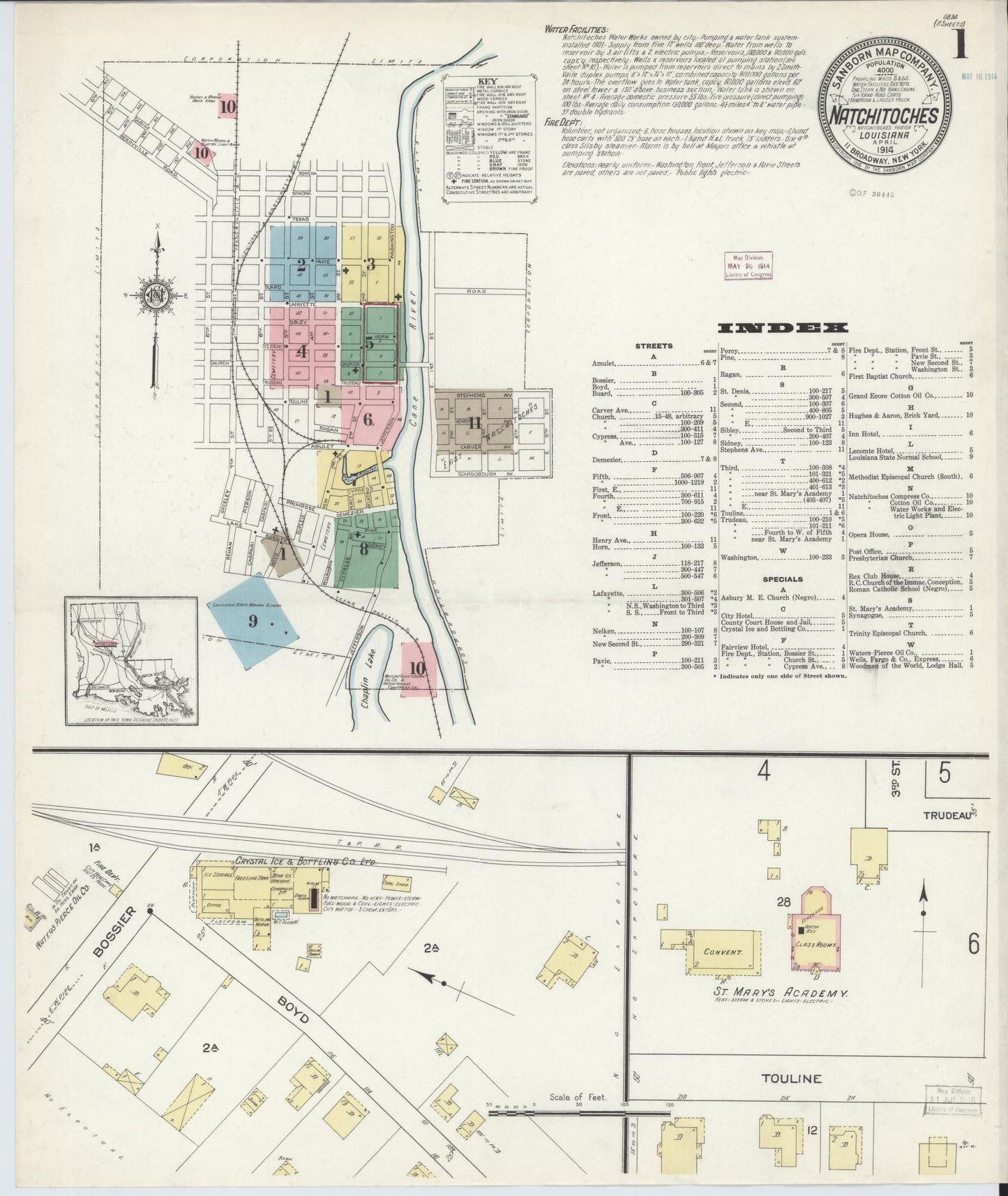 Sanborn Fire Insurance Map from Natchitoches, Natchitoches Parish, Louisiana. (1914) – Historic Sanborn Fire Insurance Map Print