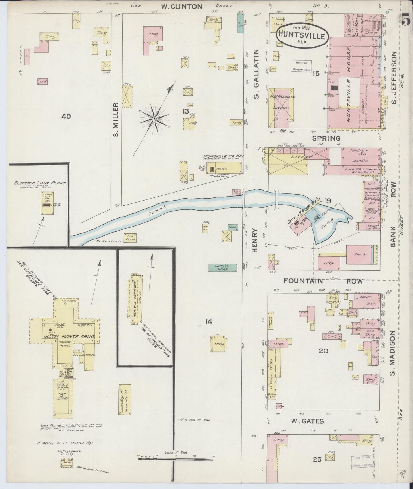 Sanborn Fire Insurance Map from Huntsville, Madison County, Alabama (1888), Sheet #0005 - Complete Map Set gallery image, historic Sanborn map, vintage wall art, Alabama Alabama