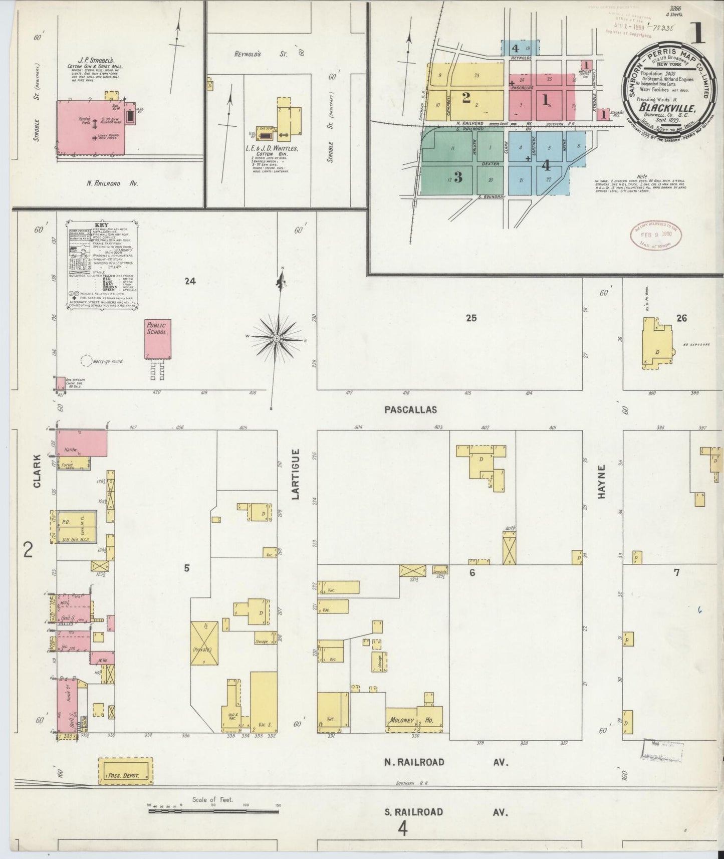 Sanborn Fire Insurance Map from Blackville, Barnwell County, South Carolina. (1899) – Historic Sanborn Fire Insurance Map Print