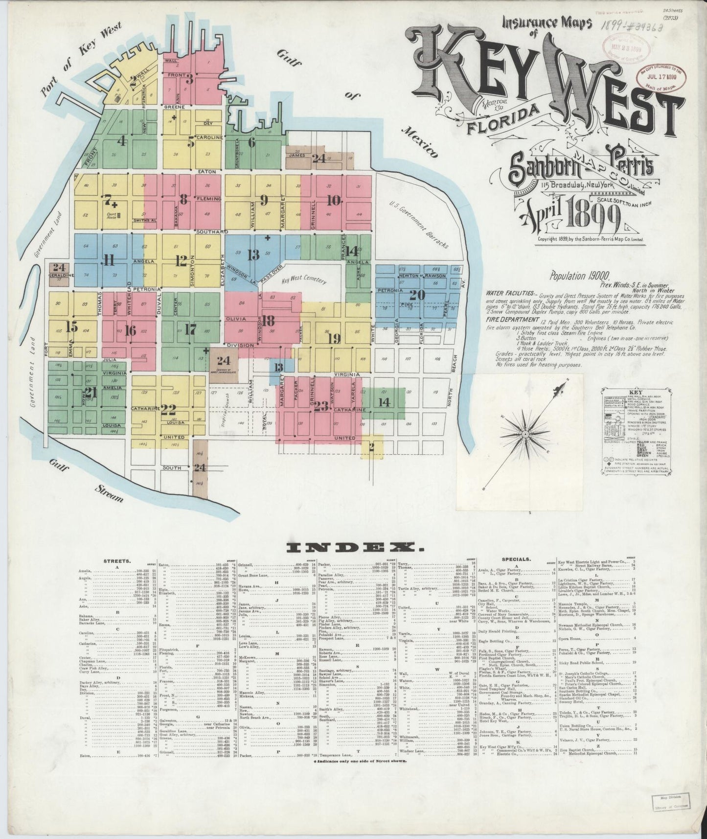 Sanborn Fire Insurance Map from Key West, Monroe County, Florida (1899), Sheet #0001 - Historic Sanborn Fire Insurance Map Print, vintage old map wall art, antique decor, genealogy gift, Florida Florida map