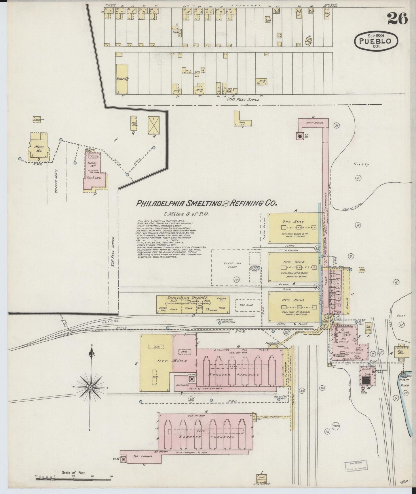 Sanborn Fire Insurance Map from Pueblo, Pueblo County, Colorado (1889), Sheet #0026 - Historic Sanborn Fire Insurance Map Print, vintage old map wall art, antique decor, genealogy gift, Colorado Colorado map